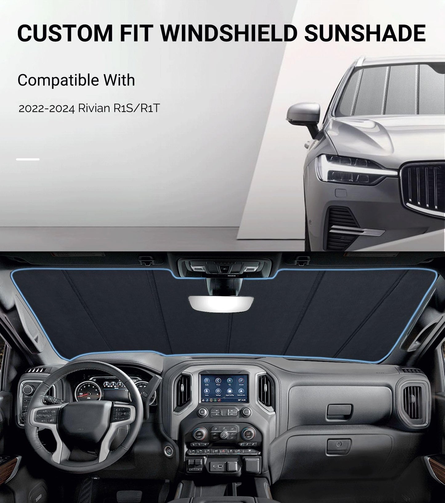 Windshield Sunshade for Rivian R1S/R1T 2022-2024, Custom Front Window Shade - Safeguard