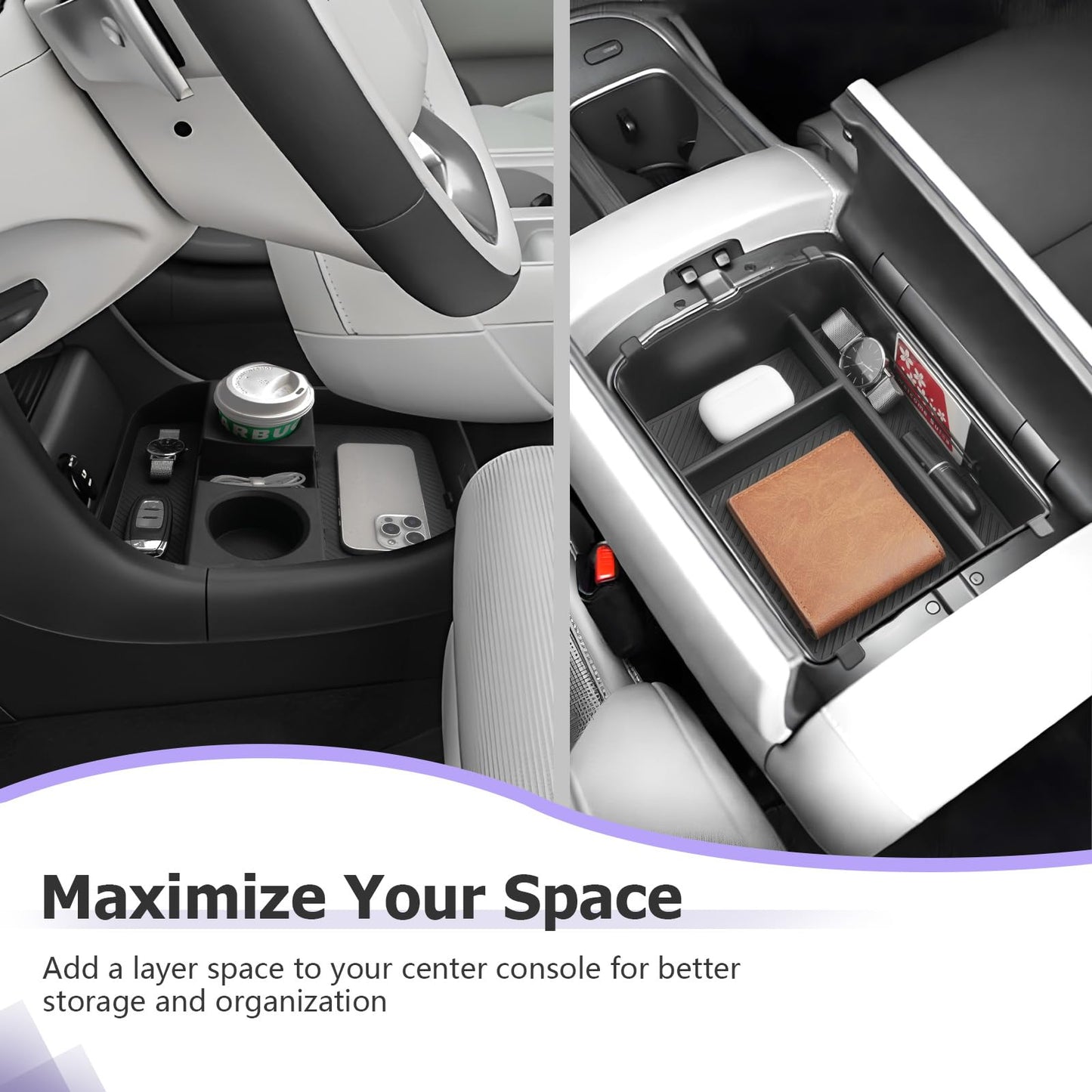 LUWU for 2022-2026 Rivian R1T/R1S Center Console Organizer Rivian Armrest Storage Armrest Organizer Insert Tray Rivian R1T/R1S Lower Console Organizer Storage Tray 2025 2026 Rivian R1T/R1S Accessories