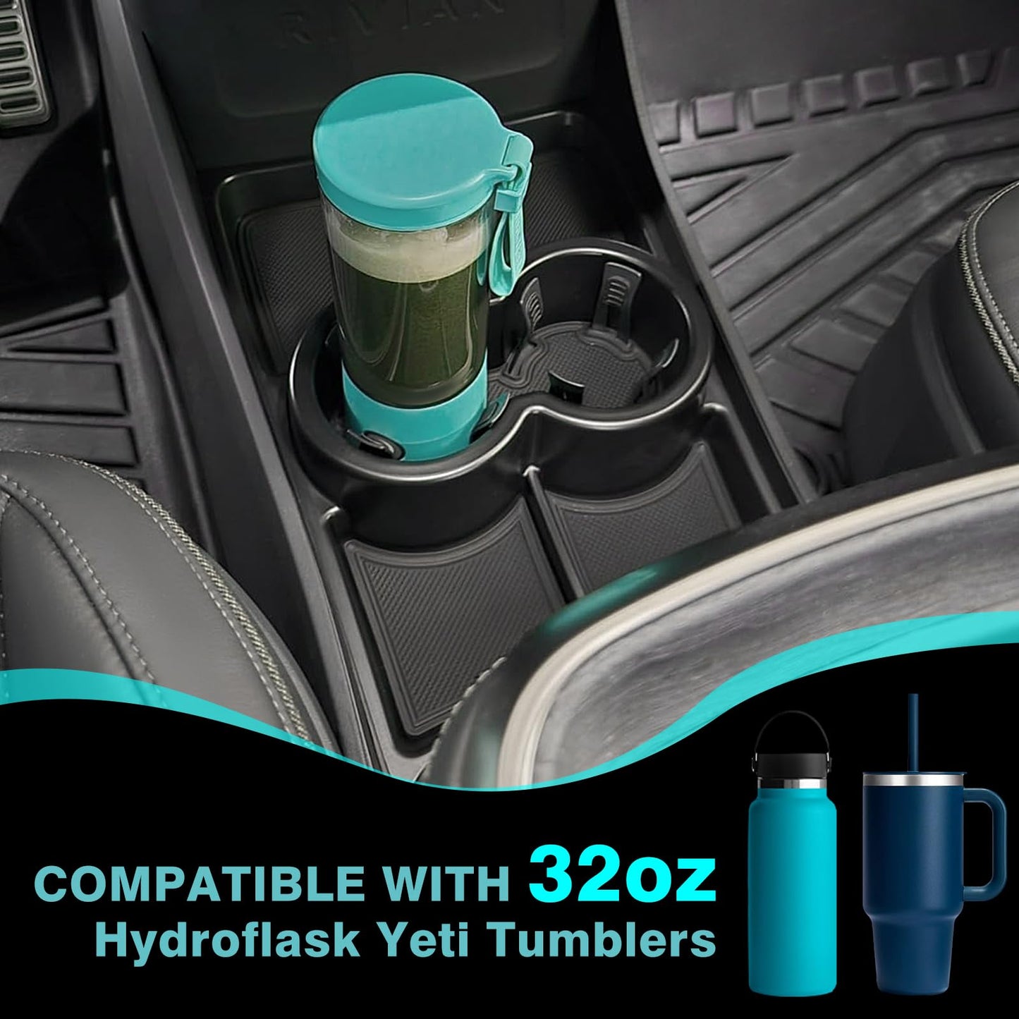 BestEvMod Gen 2 Lower Center Console Organizer Tray Compatible with Rivian R1T R1S 2026 2025 Gen 2 Fit 32oz Bottle Interior Accessories ABS Material with PVC Trim Floor Console Storage (Yellow)