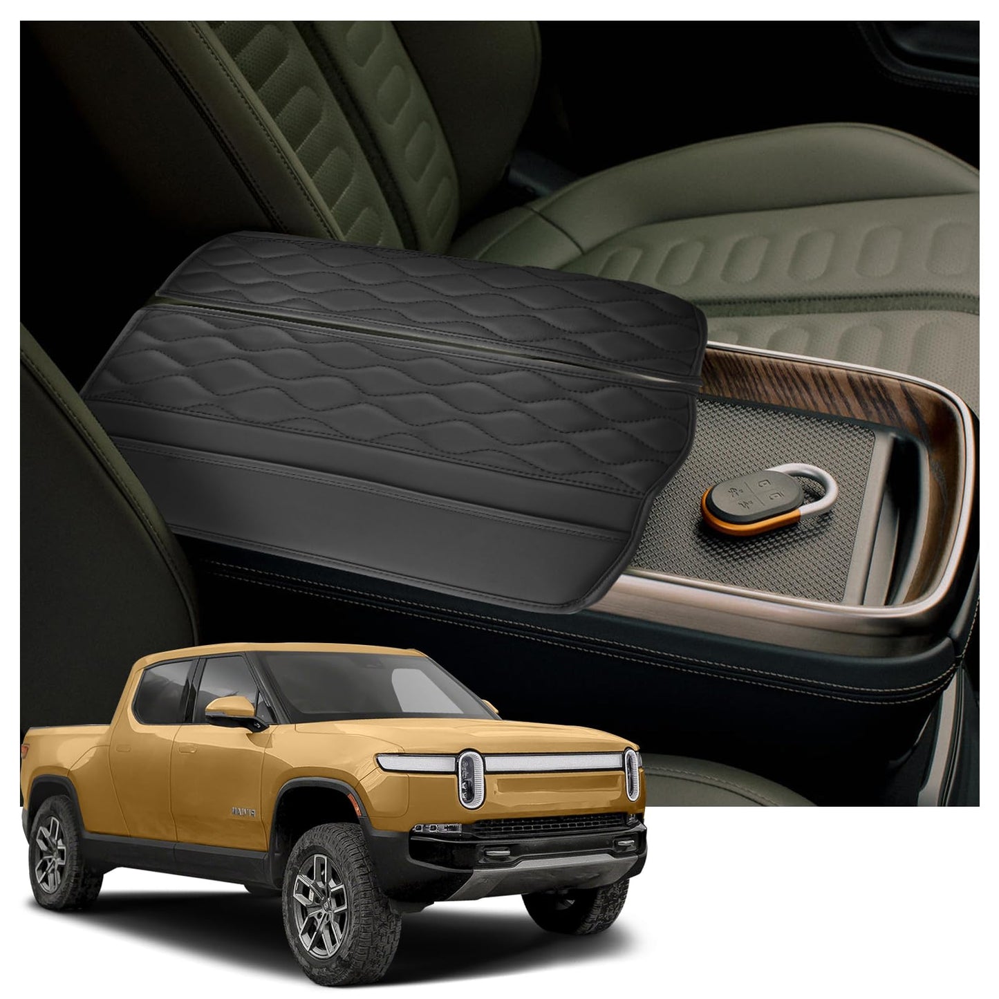 YEE PIN R1T Armrest Cover for Rivian R1T R1S Center Console Armrest Cover, for Rivian Center Cover with Side Pockets, for Rivian Armrest Cover for Rivian Arm Protector R1T R1S Accessories 2022-2025