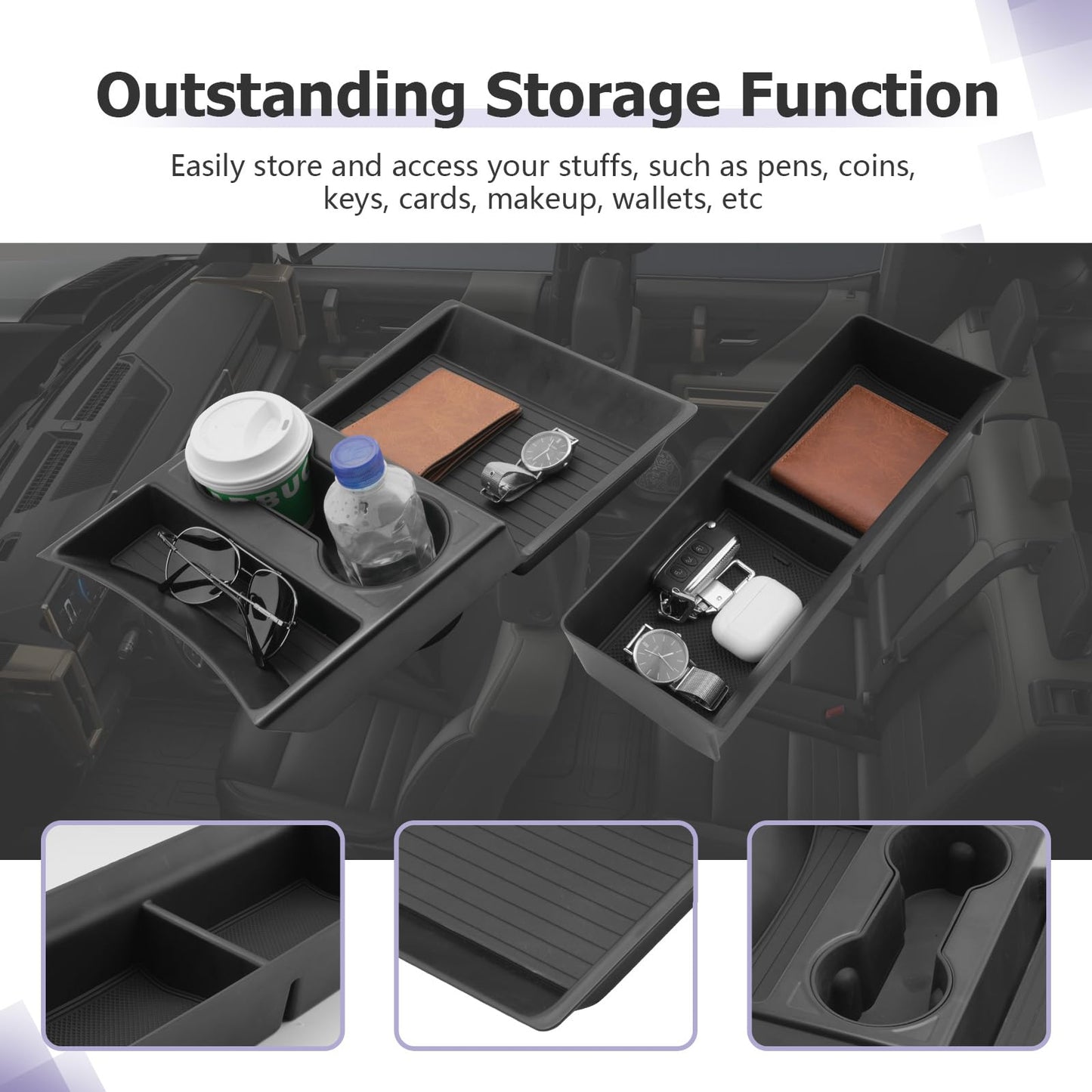LUWU for 2022-2026 Rivian R1T/R1S Center Console Organizer Rivian Armrest Storage Armrest Organizer Insert Tray Rivian R1T/R1S Lower Console Organizer Storage Tray 2025 2026 Rivian R1T/R1S Accessories