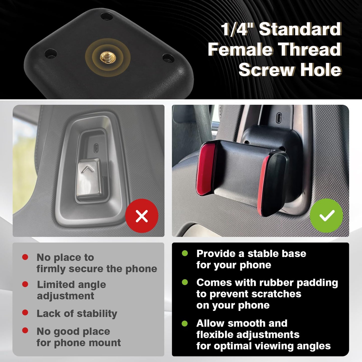 BestEvMod Seat Back Second Row Anchor 1/4 Screw Mount Phone Holder Tablet Mag Safe Compatible with 2022-2025 2026 Rivian R1T&R1S Backseat fits All Phones&Android 360° Adjustable (Phone Holder)