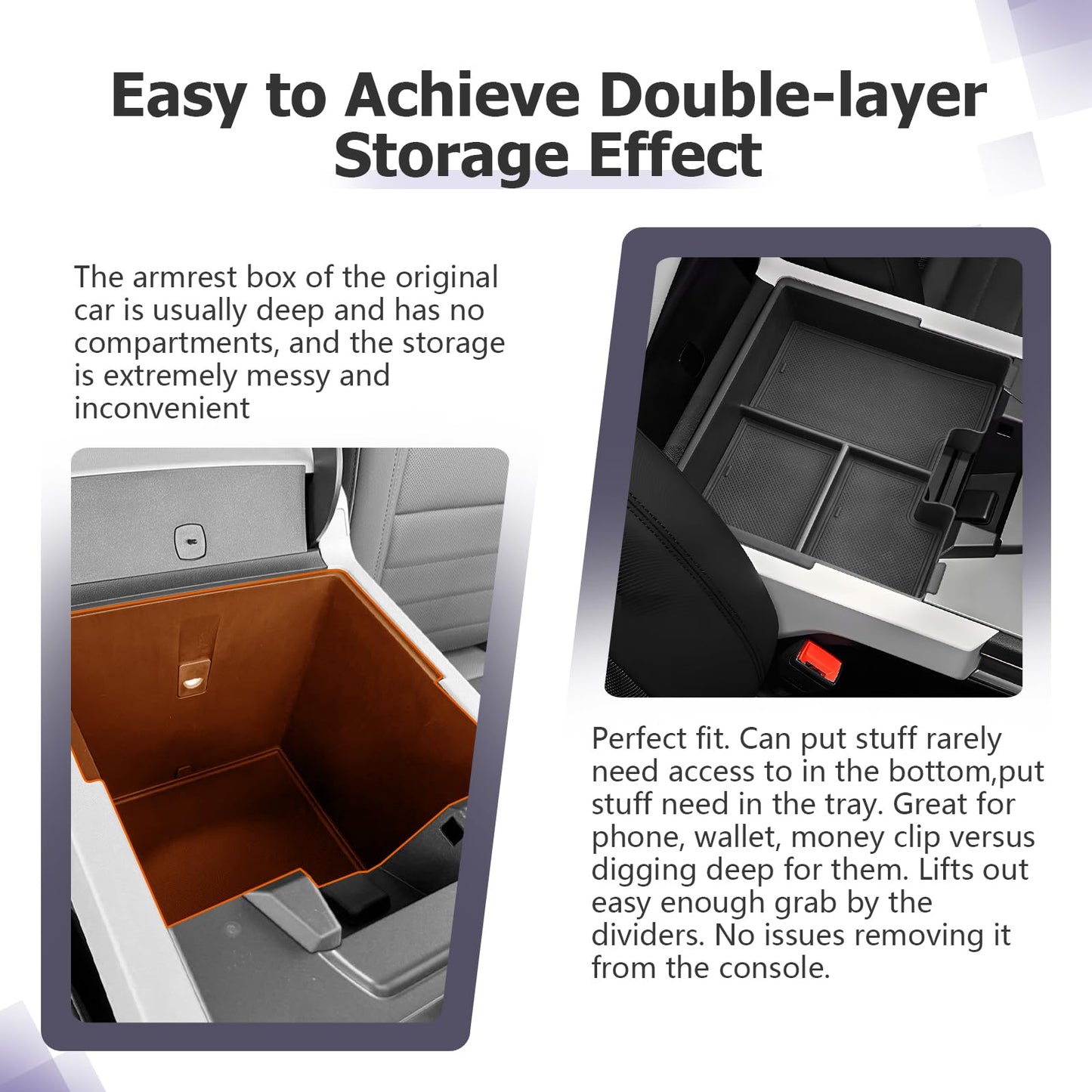 LUWU for 2022-2026 Rivian R1T/R1S Center Console Organizer Rivian Armrest Storage Armrest Organizer Insert Tray Rivian R1T/R1S Lower Console Organizer Storage Tray 2025 2026 Rivian R1T/R1S Accessories