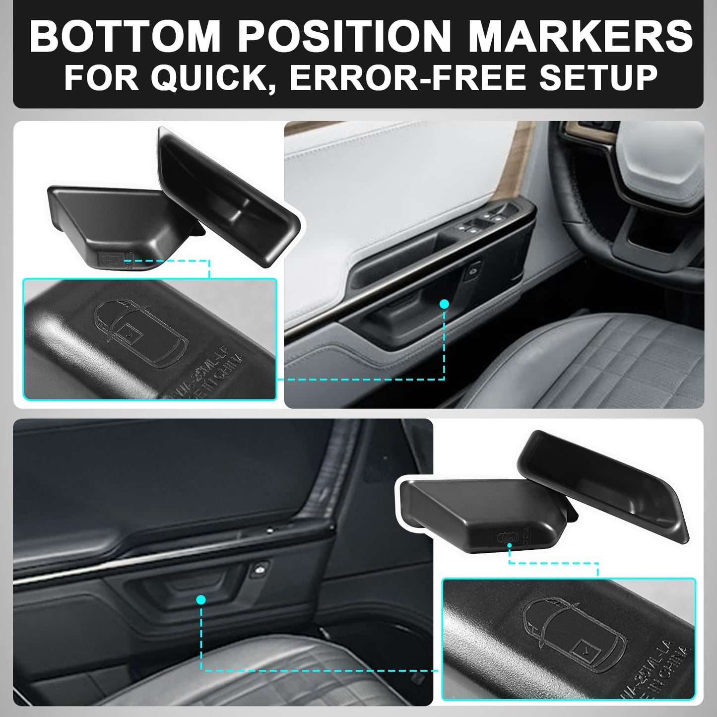 BestEvMod 4PCS Front & Rear Door Side Storage Organizer fit for Rivian R1T/R1S 2025 2026 Gen2 Interior Accessories Inner Door Handle Storage Box Insert Tray ABS Material Anti-Scratch