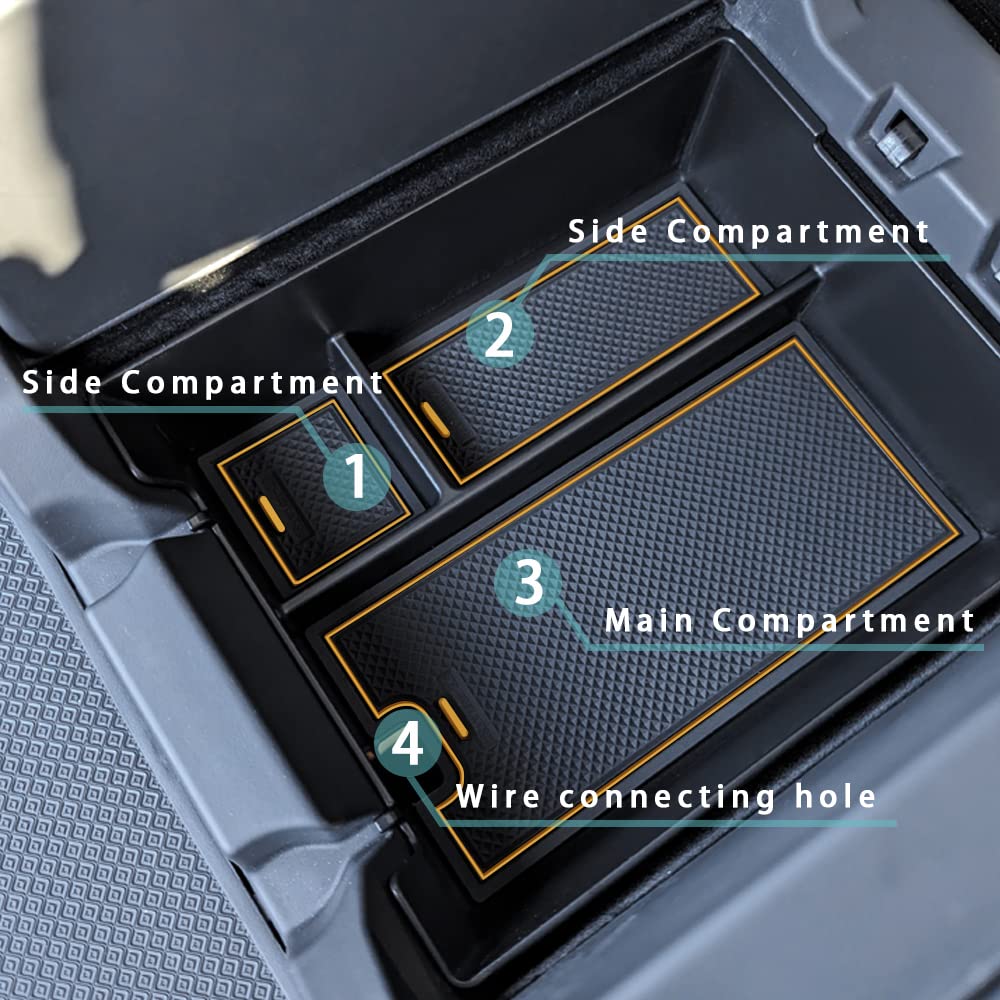 BestEvMod for Rivian R1T & R1S Accessories Center Console Organizer Tray Armrest Storage Box ABS Material with PVC Trim Compatible with Rivian R1T/R1S 2022 2023 2024 2025 2026 Accessories(V2 Yellow)