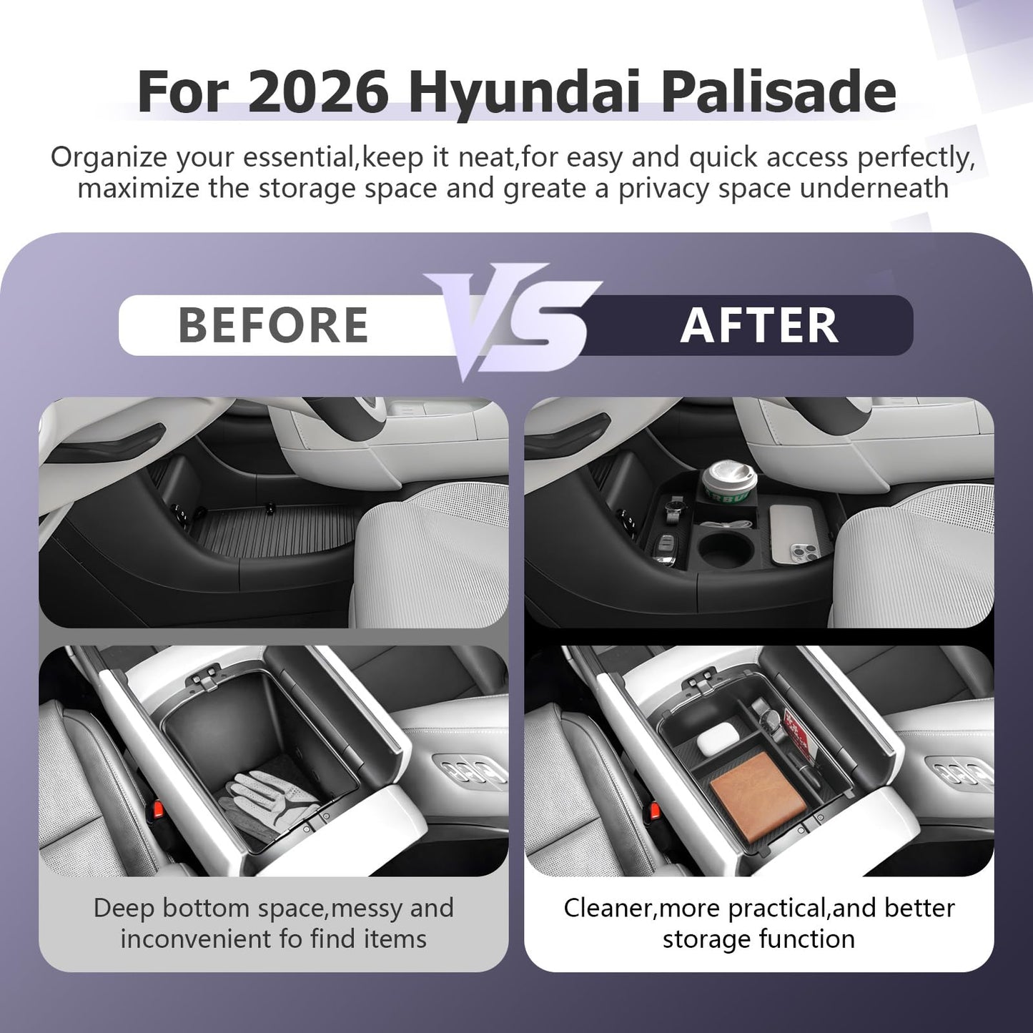 LUWU for 2022-2026 Rivian R1T/R1S Center Console Organizer Rivian Armrest Storage Armrest Organizer Insert Tray Rivian R1T/R1S Lower Console Organizer Storage Tray 2025 2026 Rivian R1T/R1S Accessories