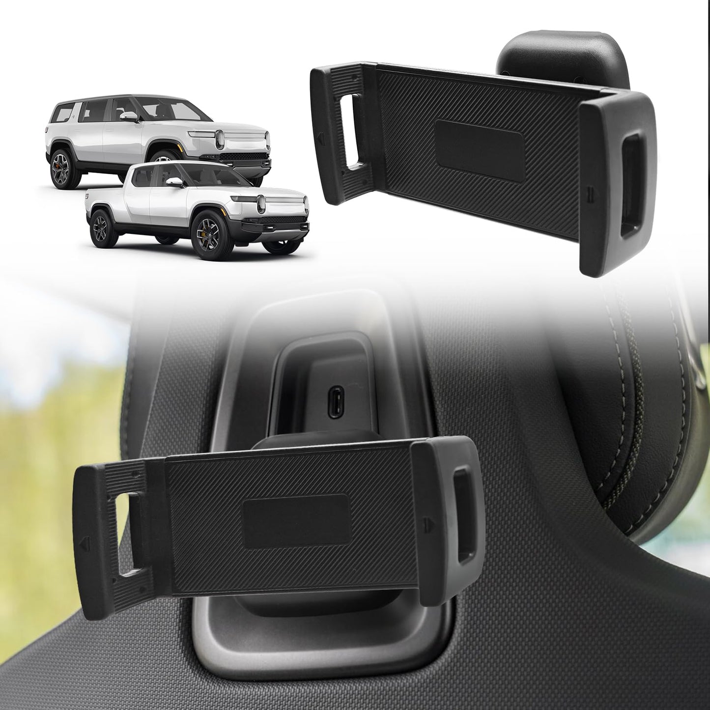 BestEvMod Seat Back Second Row Anchor 1/4 Screw Mount Phone Holder Tablet Mag Safe Compatible with 2022-2025 2026 Rivian R1T&R1S Backseat fits All Phones&Android 360° Adjustable (Phone Holder)