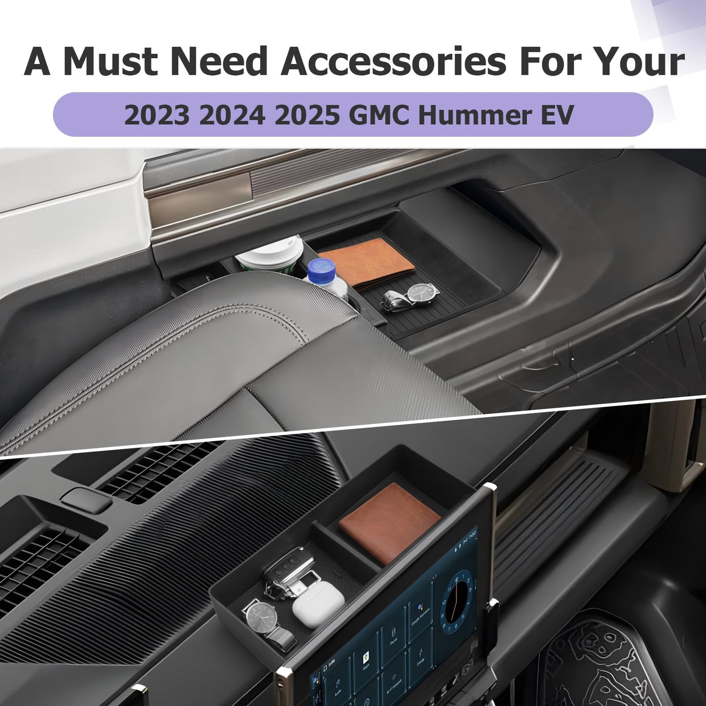 LUWU for 2022-2026 Rivian R1T/R1S Center Console Organizer Rivian Armrest Storage Armrest Organizer Insert Tray Rivian R1T/R1S Lower Console Organizer Storage Tray 2025 2026 Rivian R1T/R1S Accessories