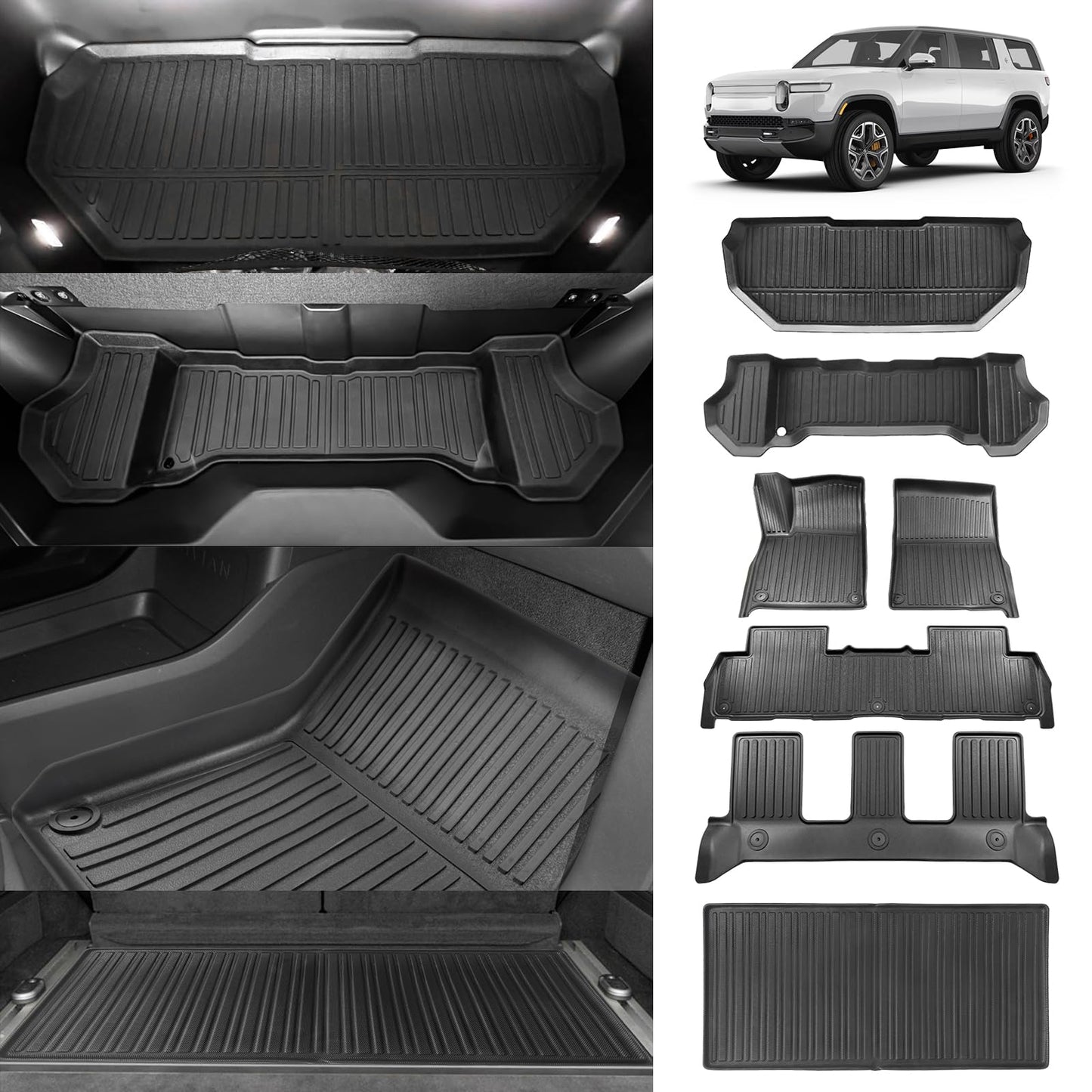 BestEvMod for Rivian R1S All Weather Trunk Mat Protection Accessories, 3D Cargo Liner TPE Material Compatible with Rivian R1S 2022-2025 2026 Interior Accessories