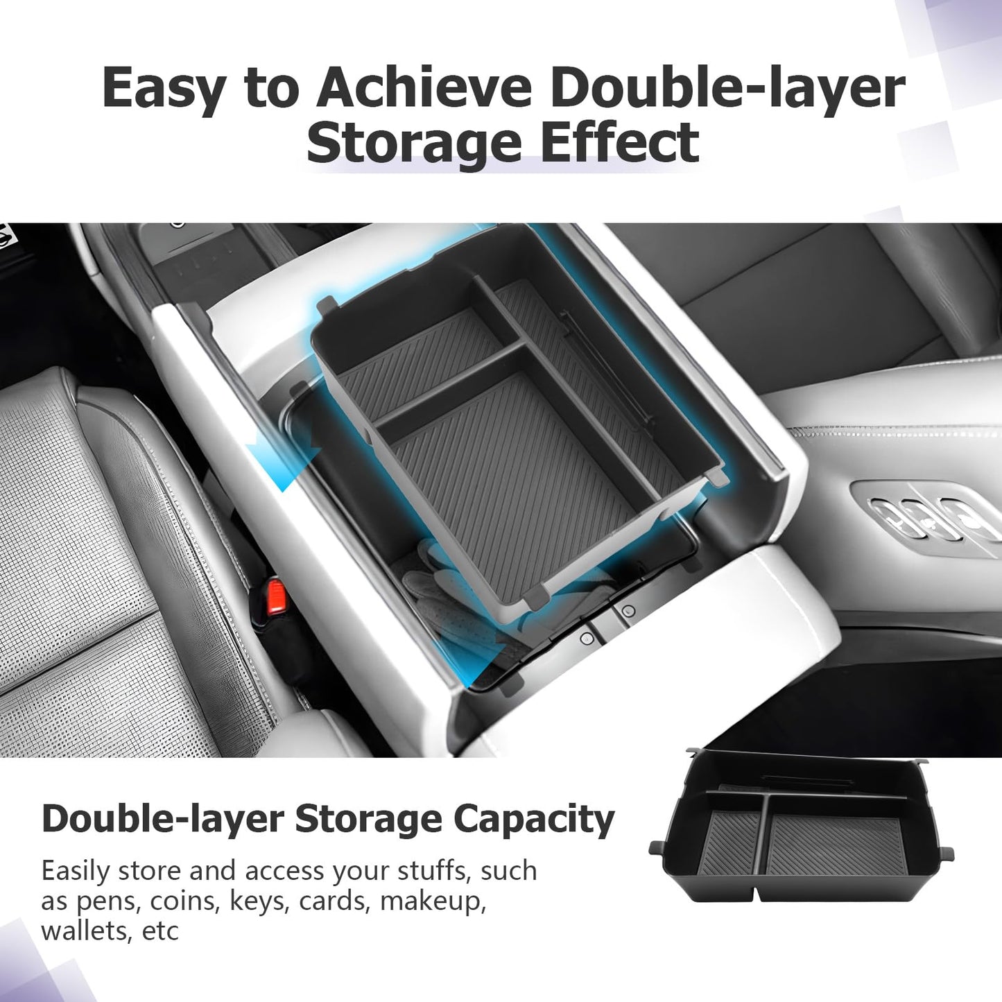 LUWU for 2022-2026 Rivian R1T/R1S Center Console Organizer Rivian Armrest Storage Armrest Organizer Insert Tray Rivian R1T/R1S Lower Console Organizer Storage Tray 2025 2026 Rivian R1T/R1S Accessories