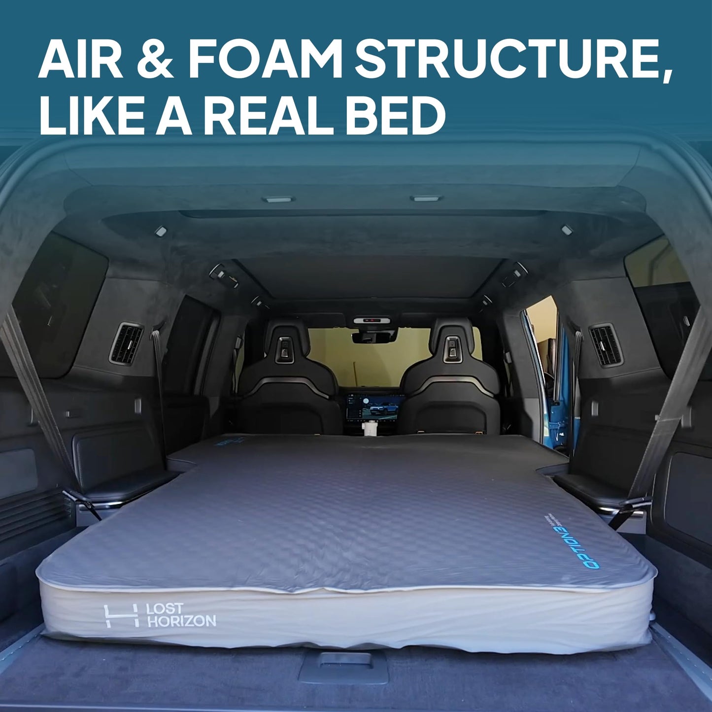 LOSTHORIZON Camping Air Mattress with Foam for Rivian R1S, Self Inflating Sleeping Pad with Air Pump, 4.5" Thick, R-Value 13