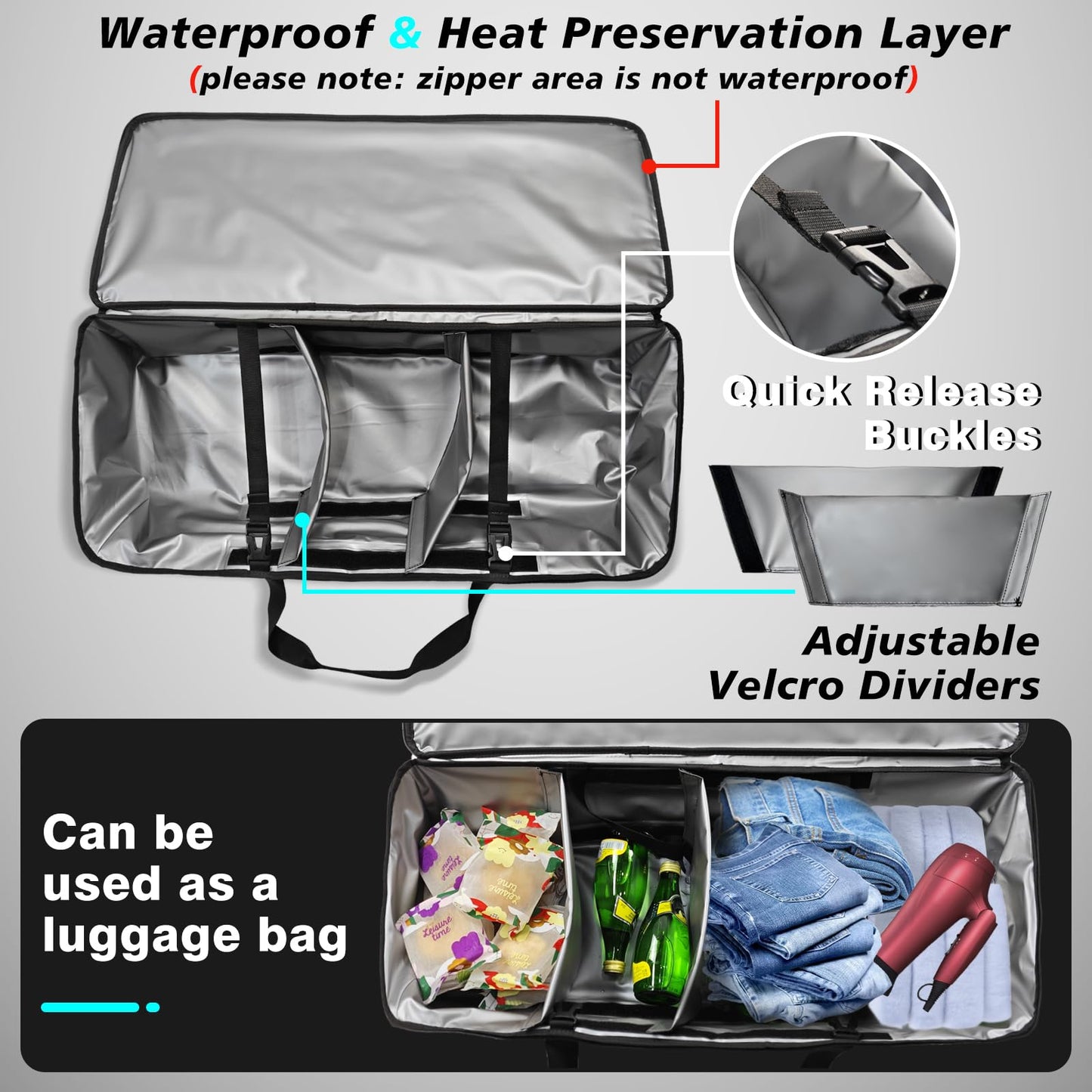 BestEvMod Compatible with Rivian R1T R1S Frunk Insulated Cooler Bag Waterproof Front Trunk Lower Deck Organizer Premium Leakproof Heavy Duty Bags with 3 Adjustable compartments 2022-2024 Accessories