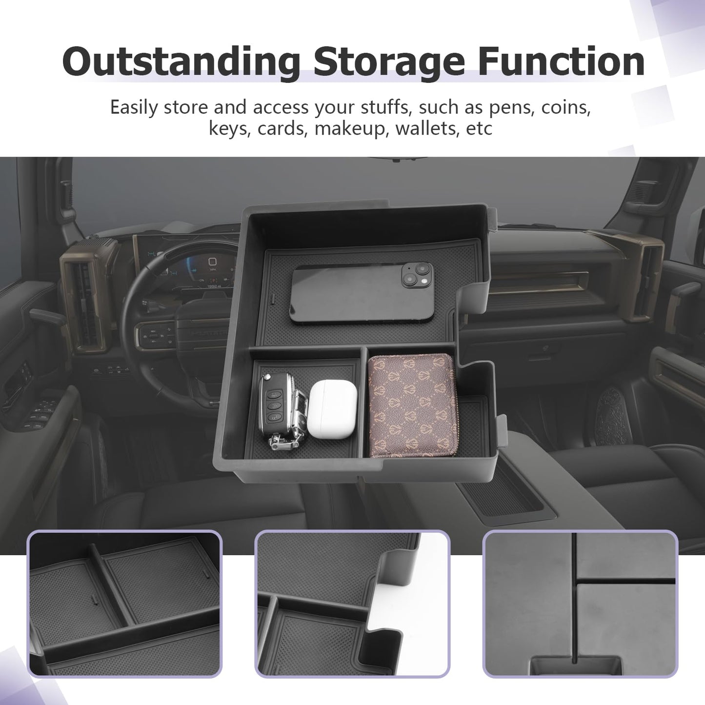 LUWU for 2022-2026 Rivian R1T/R1S Center Console Organizer Rivian Armrest Storage Armrest Organizer Insert Tray Rivian R1T/R1S Lower Console Organizer Storage Tray 2025 2026 Rivian R1T/R1S Accessories