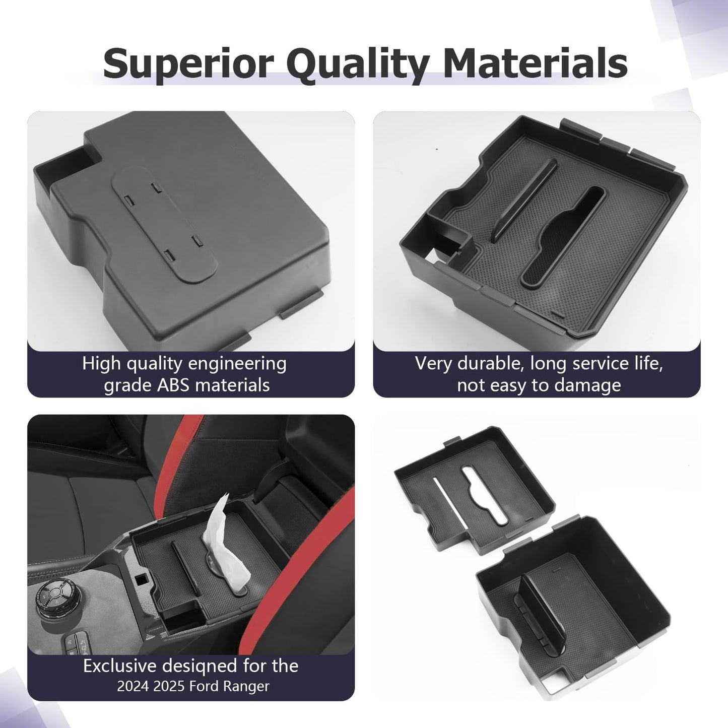 LUWU for 2022-2026 Rivian R1T/R1S Center Console Organizer Rivian Armrest Storage Armrest Organizer Insert Tray Rivian R1T/R1S Lower Console Organizer Storage Tray 2025 2026 Rivian R1T/R1S Accessories