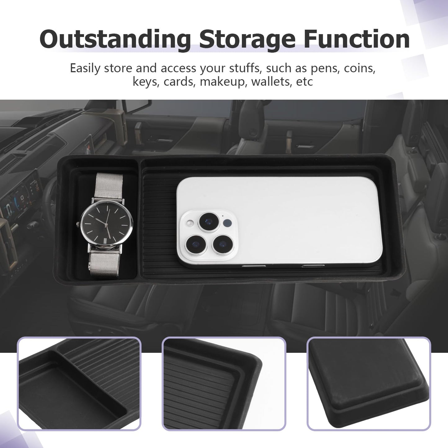 LUWU for 2022-2026 Rivian R1T/R1S Center Console Organizer Rivian Armrest Storage Armrest Organizer Insert Tray Rivian R1T/R1S Lower Console Organizer Storage Tray 2025 2026 Rivian R1T/R1S Accessories