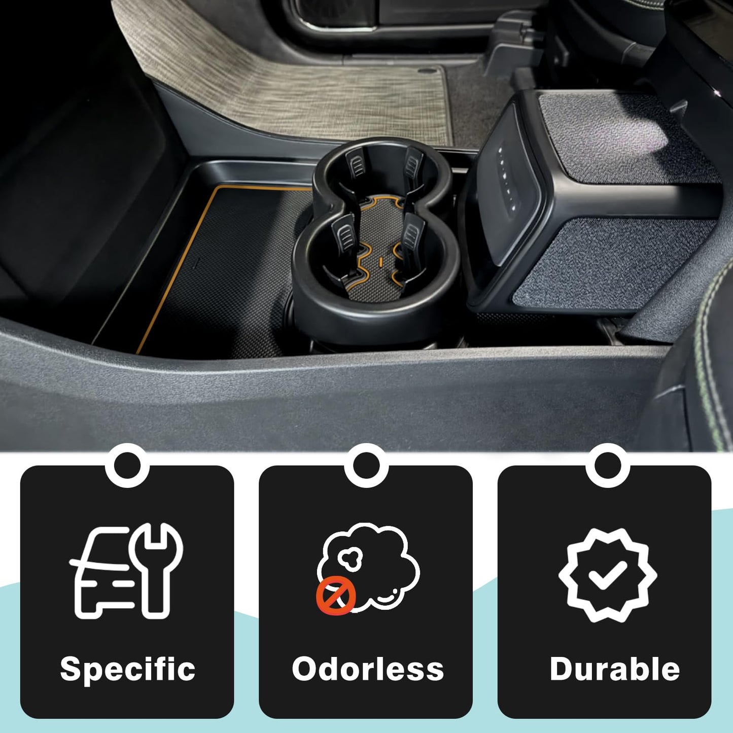 BestEvMod Gen 2 Lower Center Console Organizer Tray Compatible with Rivian R1T R1S 2026 2025 Gen 2 Fit 32oz Bottle Interior Accessories ABS Material with PVC Trim Floor Console Storage (Yellow)