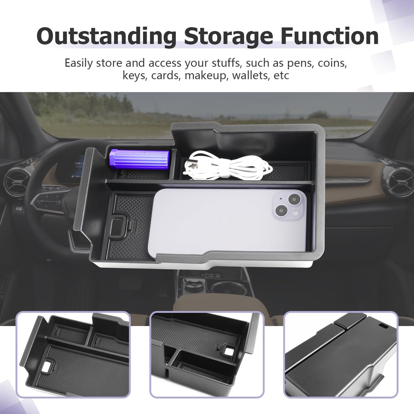 LUWU for 2022-2026 Rivian R1T/R1S Center Console Organizer Rivian Armrest Storage Armrest Organizer Insert Tray Rivian R1T/R1S Lower Console Organizer Storage Tray 2025 2026 Rivian R1T/R1S Accessories