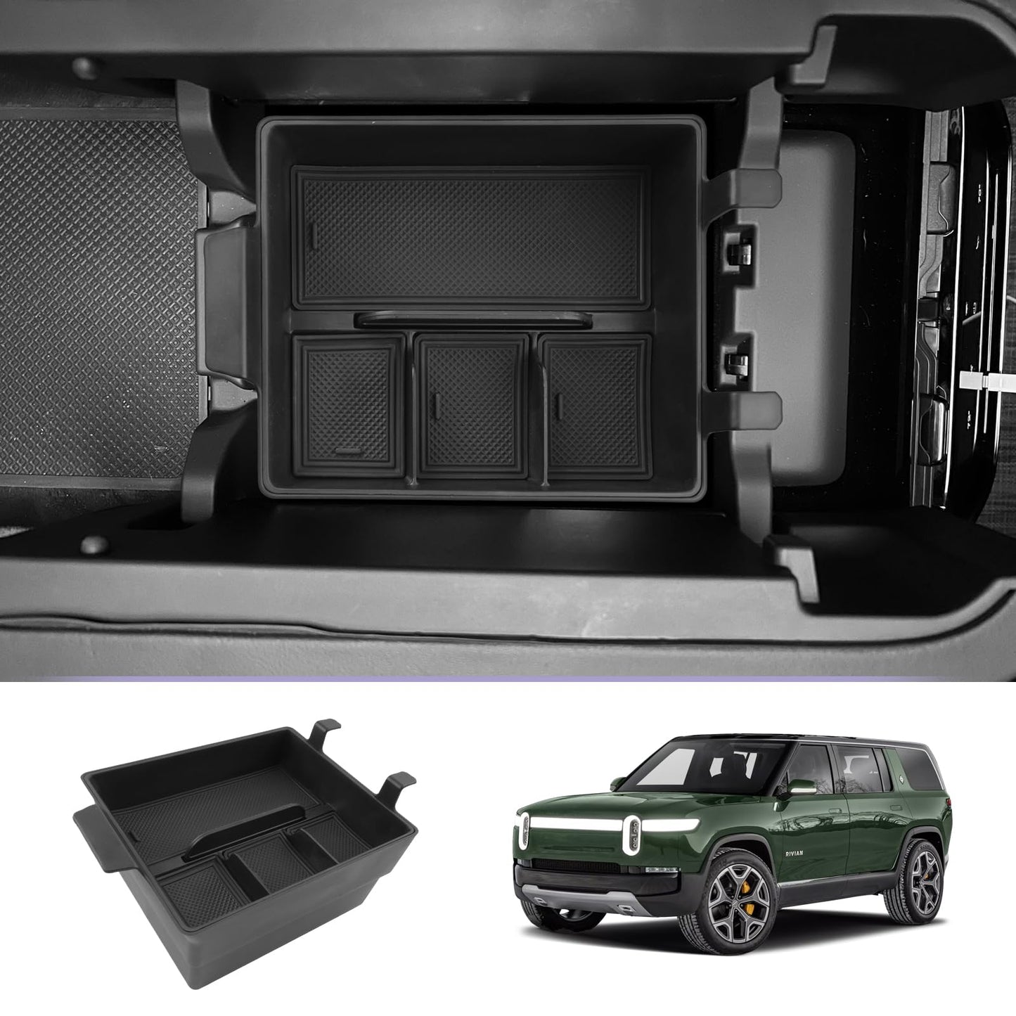 LUWU for 2022-2026 Rivian R1T/R1S Center Console Organizer Rivian Armrest Storage Armrest Organizer Insert Tray Rivian R1T/R1S Lower Console Organizer Storage Tray 2025 2026 Rivian R1T/R1S Accessories