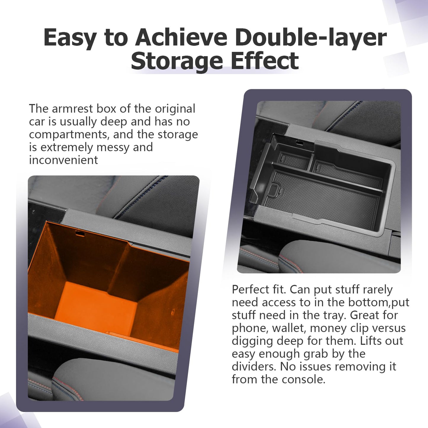 LUWU for 2022-2026 Rivian R1T/R1S Center Console Organizer Rivian Armrest Storage Armrest Organizer Insert Tray Rivian R1T/R1S Lower Console Organizer Storage Tray 2025 2026 Rivian R1T/R1S Accessories