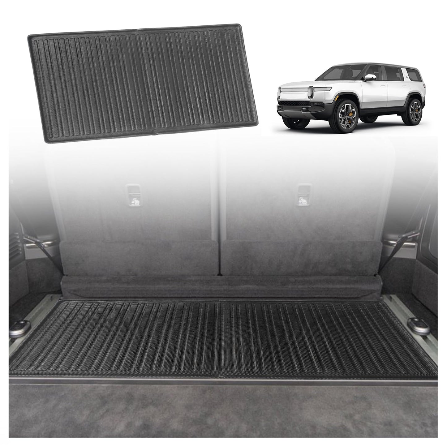 BestEvMod Compatible with Rivian R1S All Weather Cargo Liners Frunk Mat&Floor Liners&Trunk Mat Set Anti-Slip 3D Pattern TPE Waterproof Non-Slip 2022-2024 Accessories (R1S-Frunk+Floor+Trunk)