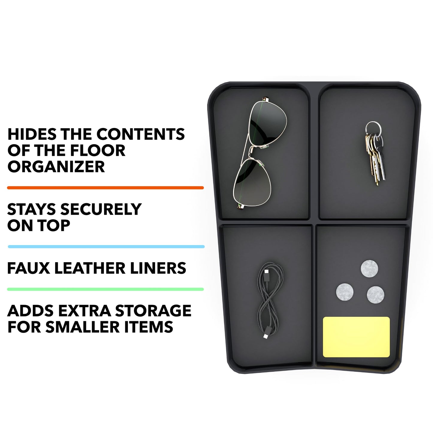 TWRAPS Floor Console Organizer for Rivian R1S & R1T 2021-2026, Lower Center Console Storage Tray Box Caddy with Premium Leather Liner Inserts, R1 Interior Accessory for Rivian