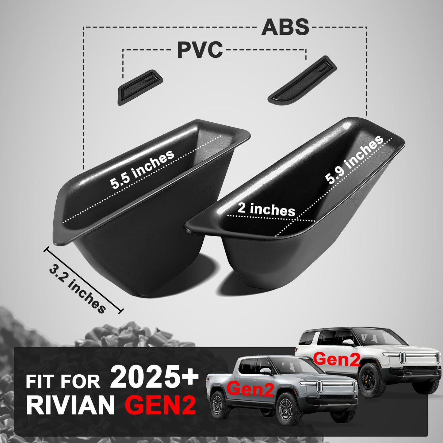 BestEvMod 4PCS Front & Rear Door Side Storage Organizer fit for Rivian R1T/R1S 2025 2026 Gen2 Interior Accessories Inner Door Handle Storage Box Insert Tray ABS Material Anti-Scratch