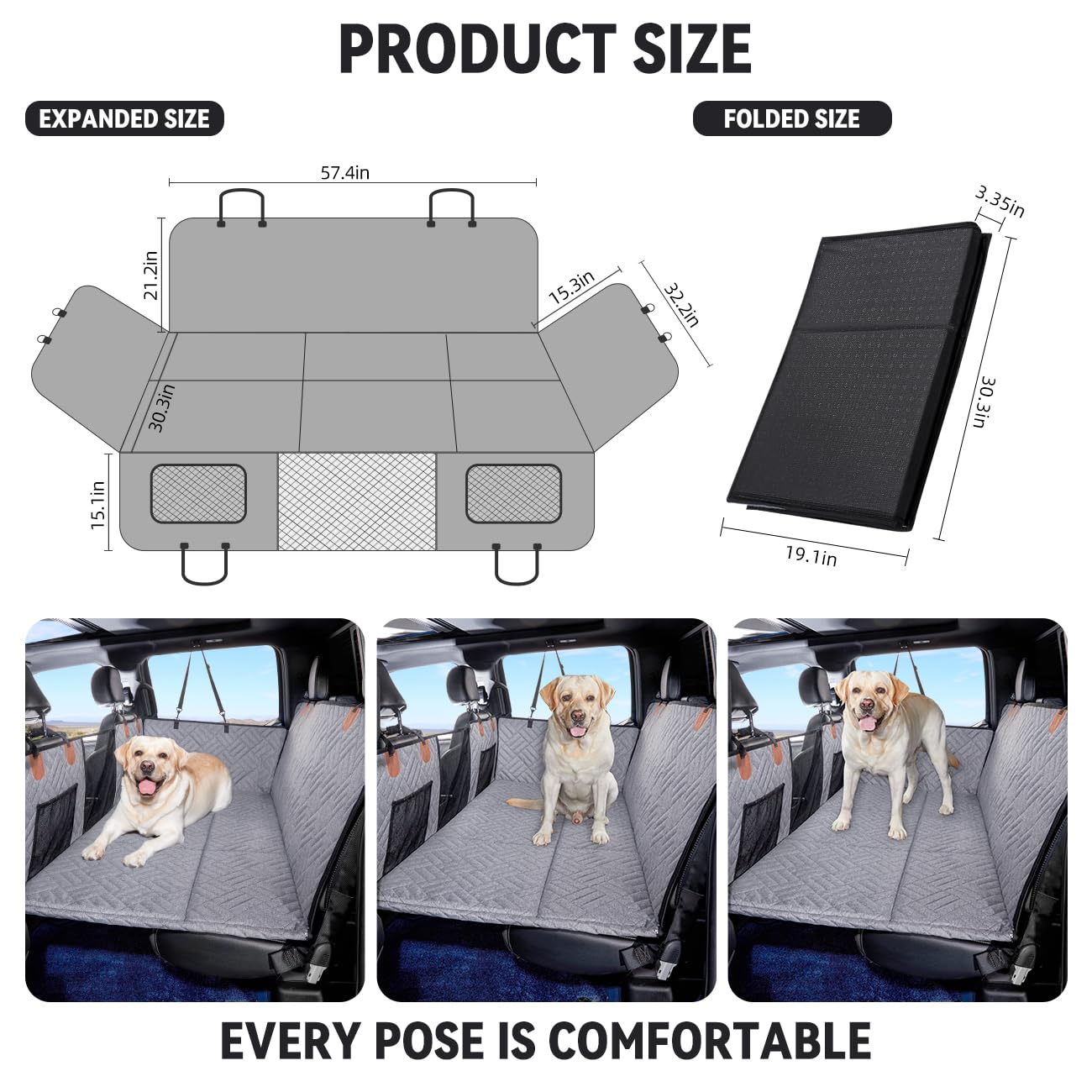 YJGF Back Seat Extender,Dog Seat Cover for Back Seat,Hard Bottom Car Seat Cover for Dogs,Dog Hammock for Car,Back Seat Pet Cover for Dogs(Black)