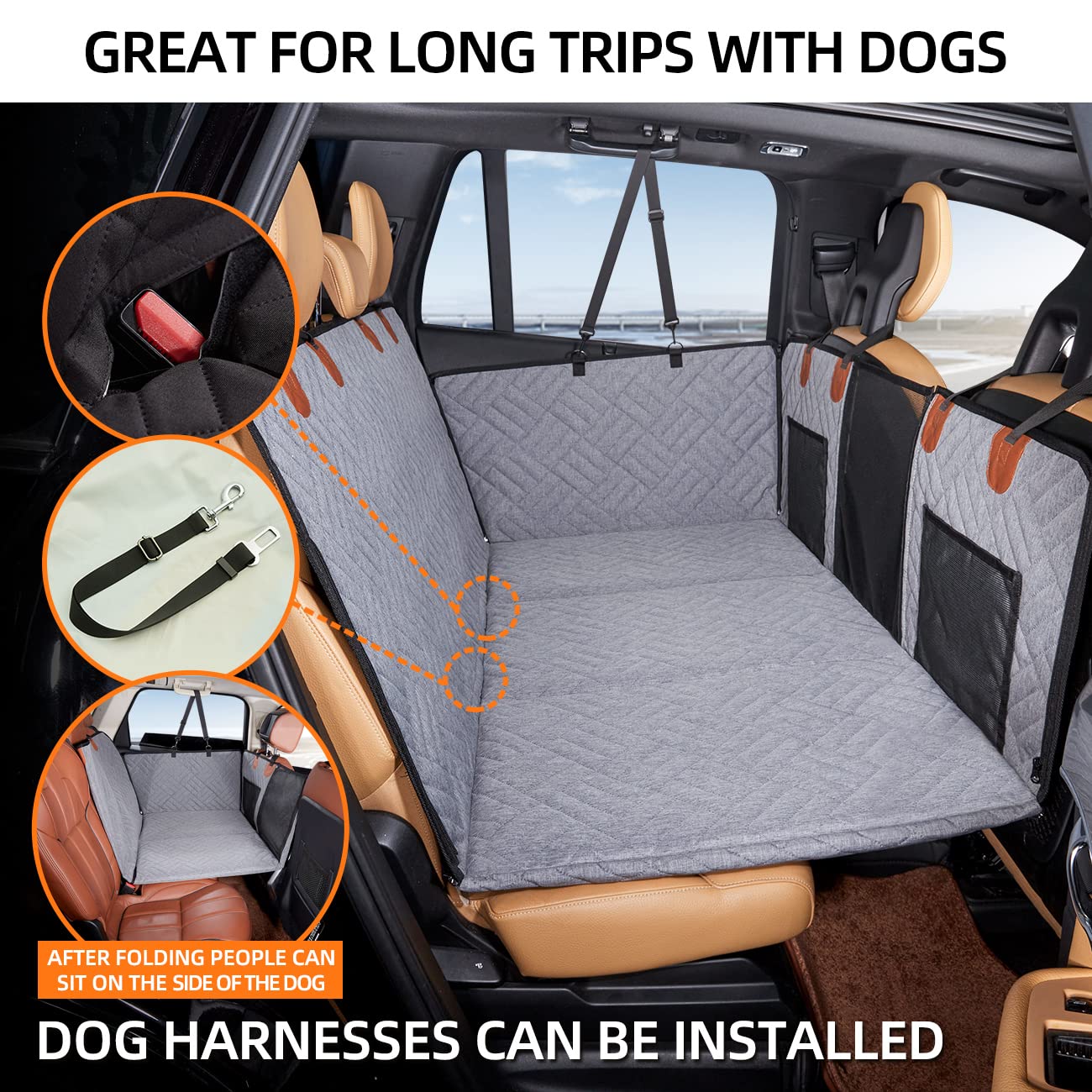YJGF Back Seat Extender,Dog Seat Cover for Back Seat,Hard Bottom Car Seat Cover for Dogs,Dog Hammock for Car,Back Seat Pet Cover for Dogs(Black)