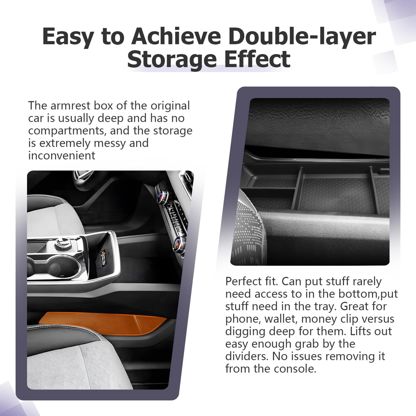 LUWU for 2022-2026 Rivian R1T/R1S Center Console Organizer Rivian Armrest Storage Armrest Organizer Insert Tray Rivian R1T/R1S Lower Console Organizer Storage Tray 2025 2026 Rivian R1T/R1S Accessories