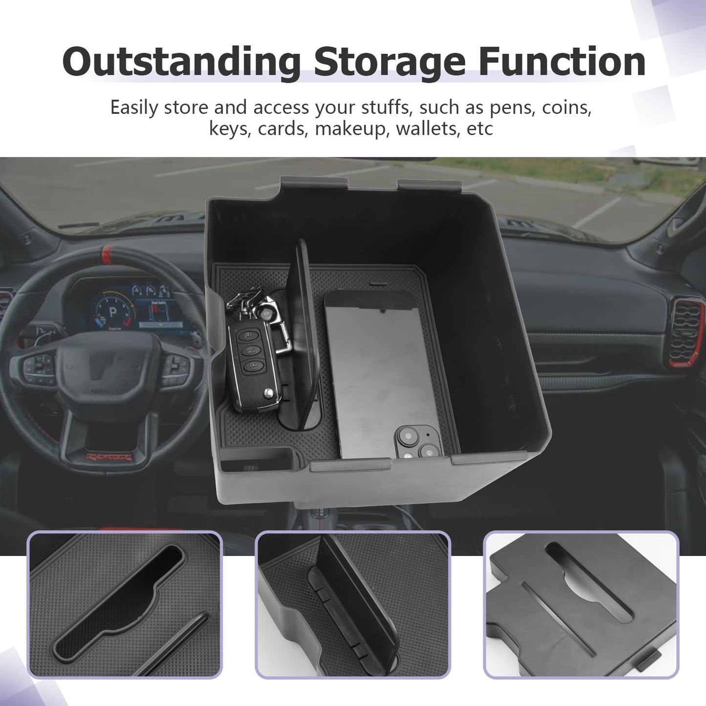 LUWU for 2022-2026 Rivian R1T/R1S Center Console Organizer Rivian Armrest Storage Armrest Organizer Insert Tray Rivian R1T/R1S Lower Console Organizer Storage Tray 2025 2026 Rivian R1T/R1S Accessories