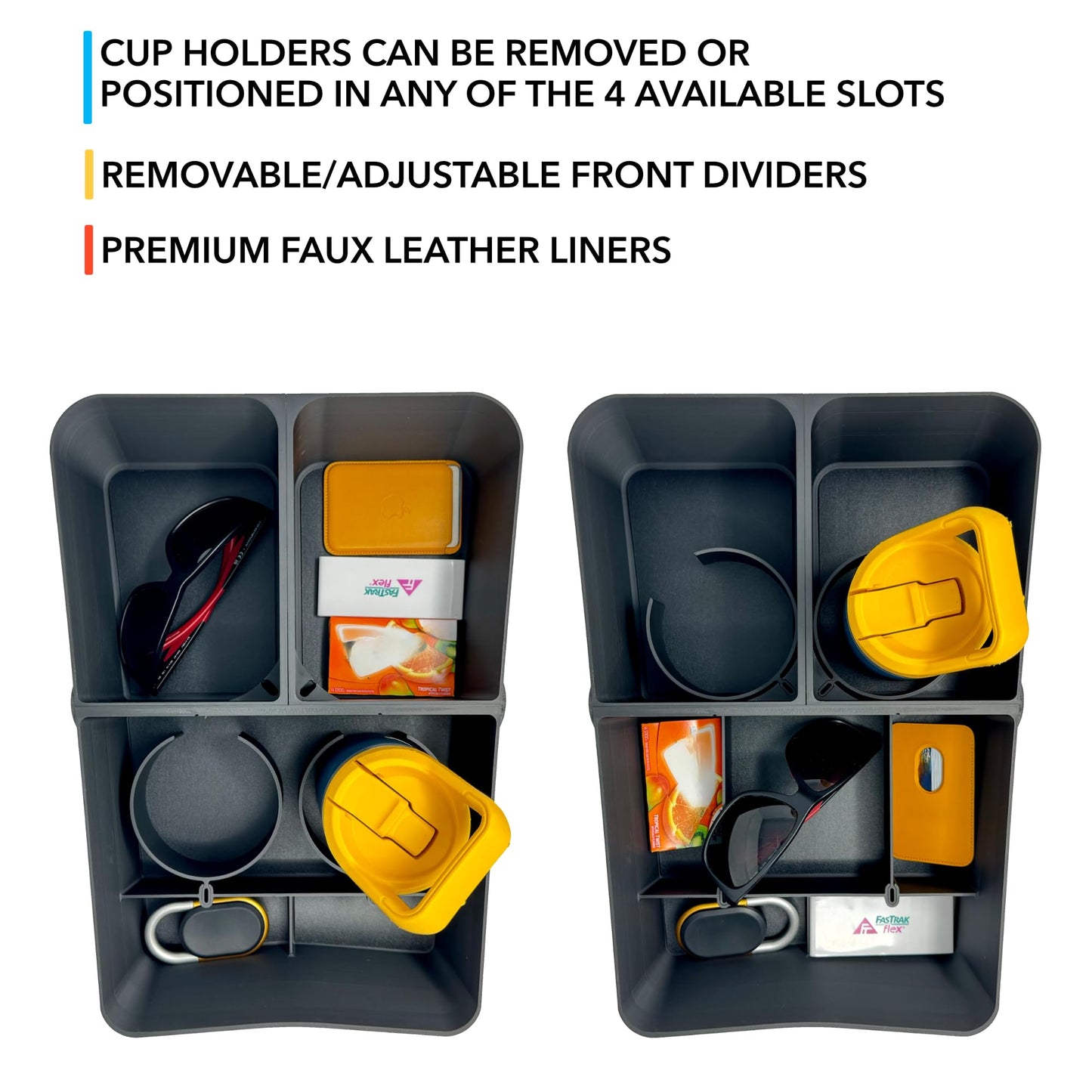 TWRAPS Floor Console Organizer for Rivian R1S & R1T 2021-2026, Lower Center Console Storage Tray Box Caddy with Premium Leather Liner Inserts, R1 Interior Accessory for Rivian