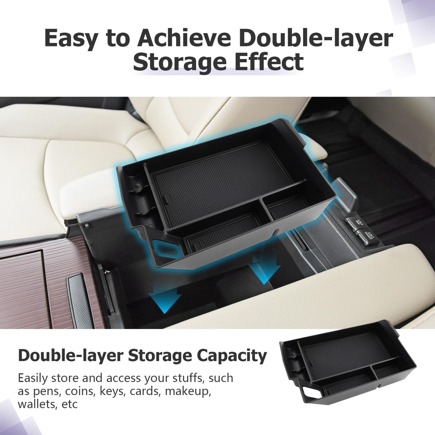 LUWU for 2022-2026 Rivian R1T/R1S Center Console Organizer Rivian Armrest Storage Armrest Organizer Insert Tray Rivian R1T/R1S Lower Console Organizer Storage Tray 2025 2026 Rivian R1T/R1S Accessories