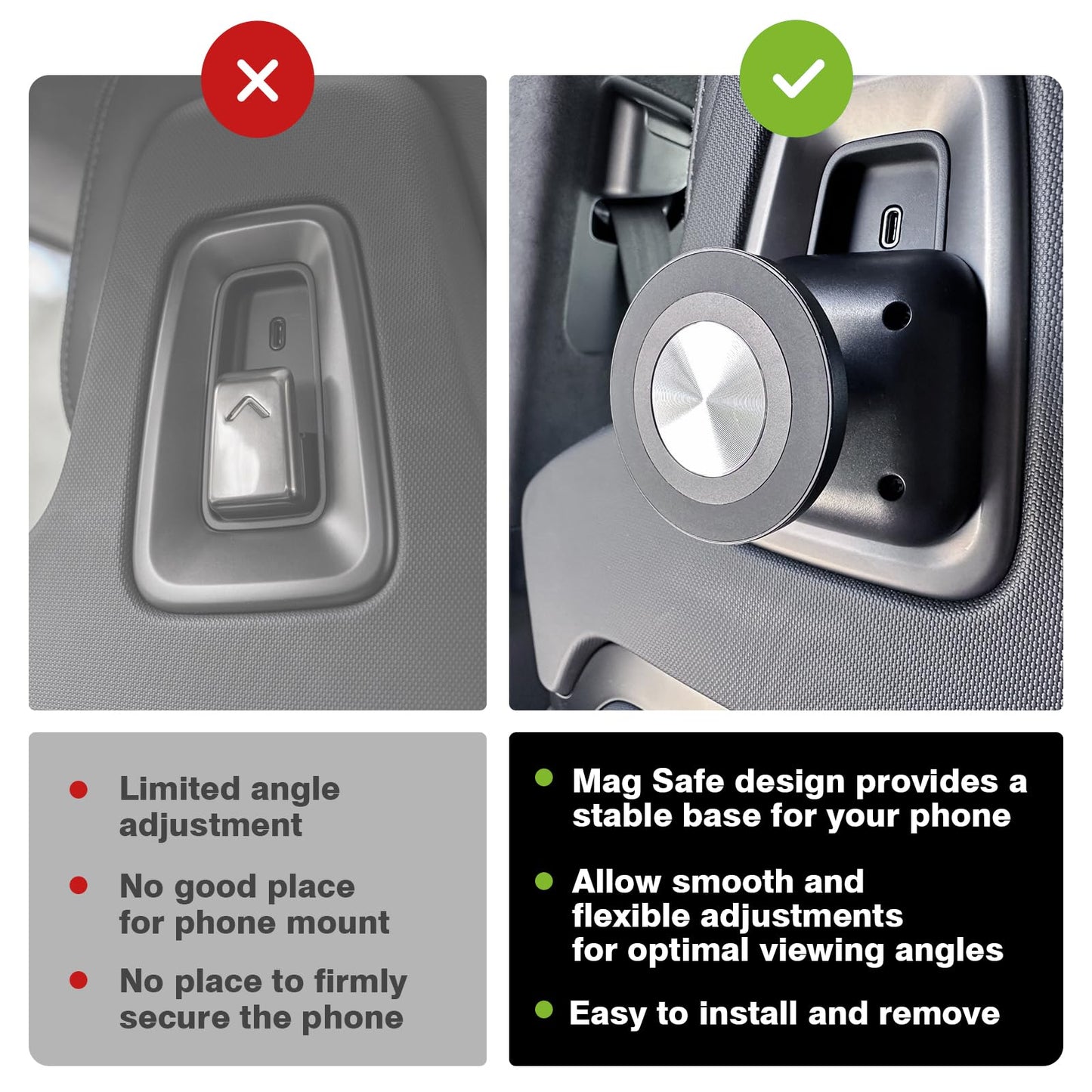 BestEvMod Seat Back Second Row Anchor 1/4 Screw Mount Phone Holder Tablet Mag Safe Compatible with 2022-2025 2026 Rivian R1T&R1S Backseat fits All Phones&Android 360° Adjustable (Phone Holder)