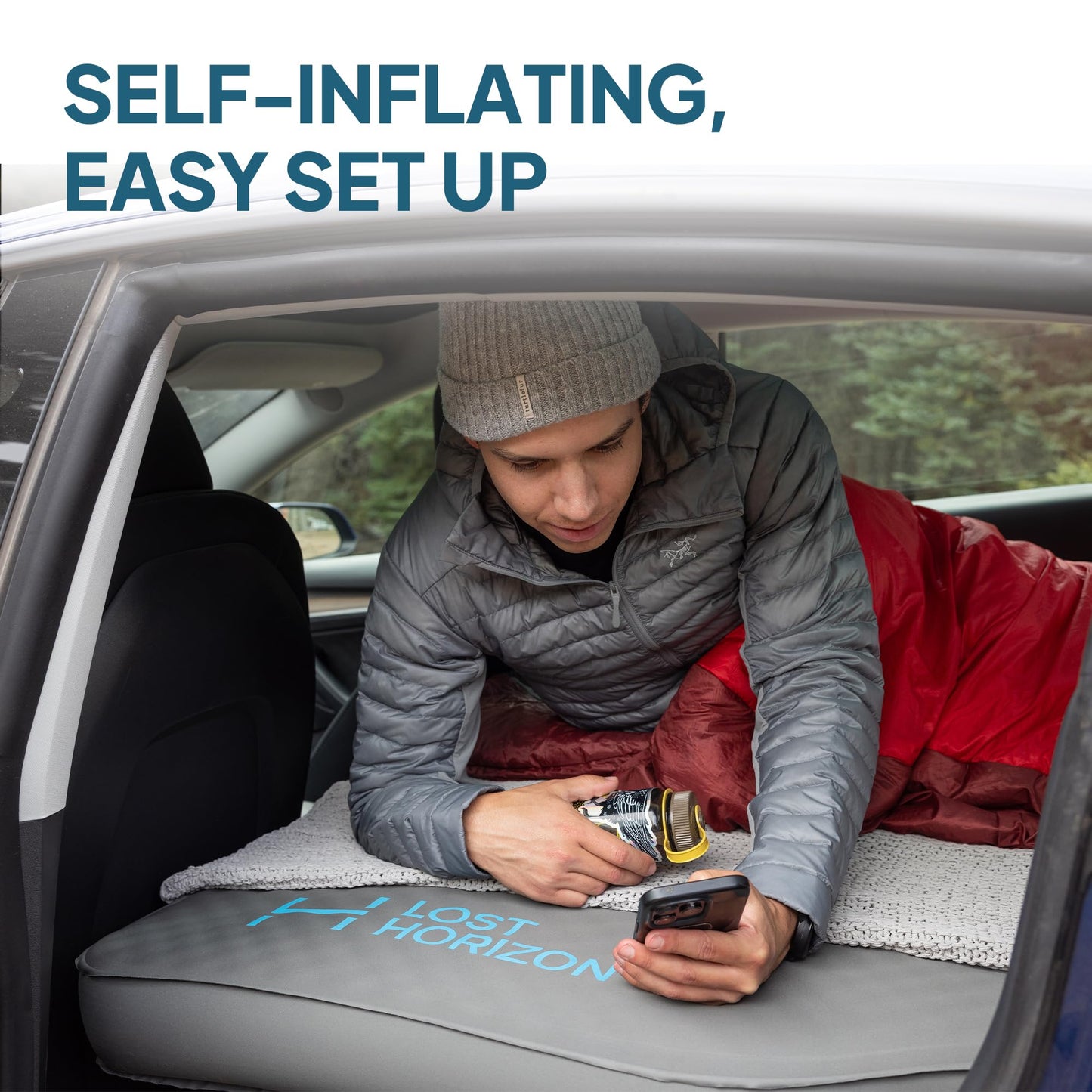 LOSTHORIZON Camping Air Mattress with Foam for Rivian R1S, Self Inflating Sleeping Pad with Air Pump, 4.5" Thick, R-Value 13