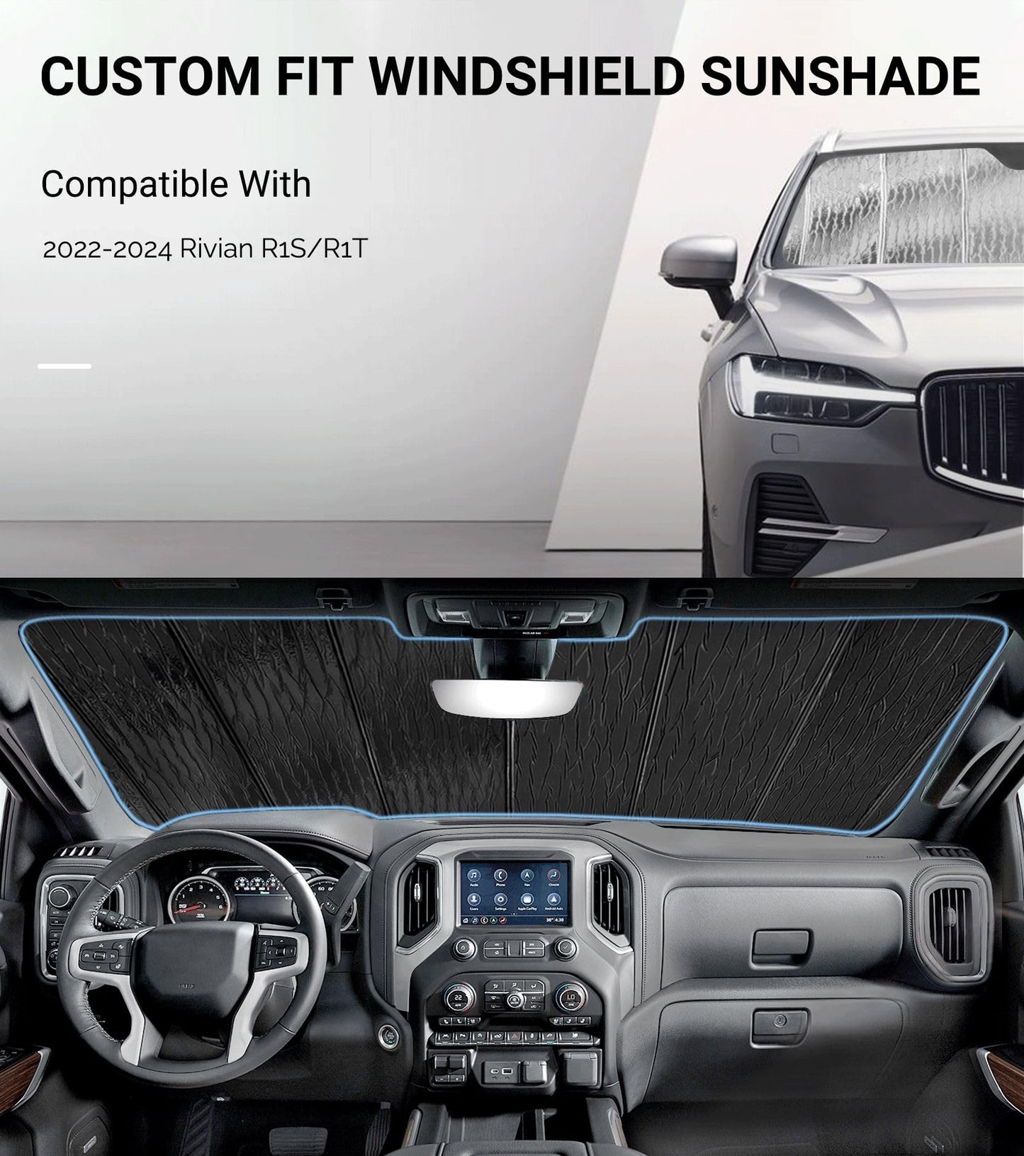 Windshield Sunshade for Rivian R1S/R1T 2022-2024, Custom Front Window Shade - Safeguard