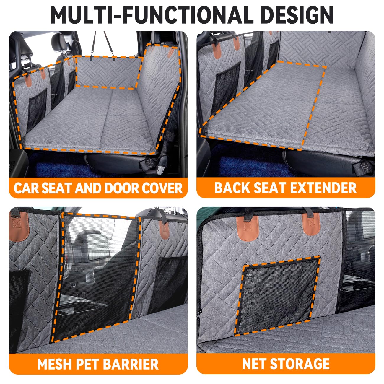 YJGF Back Seat Extender,Dog Seat Cover for Back Seat,Hard Bottom Car Seat Cover for Dogs,Dog Hammock for Car,Back Seat Pet Cover for Dogs(Black)