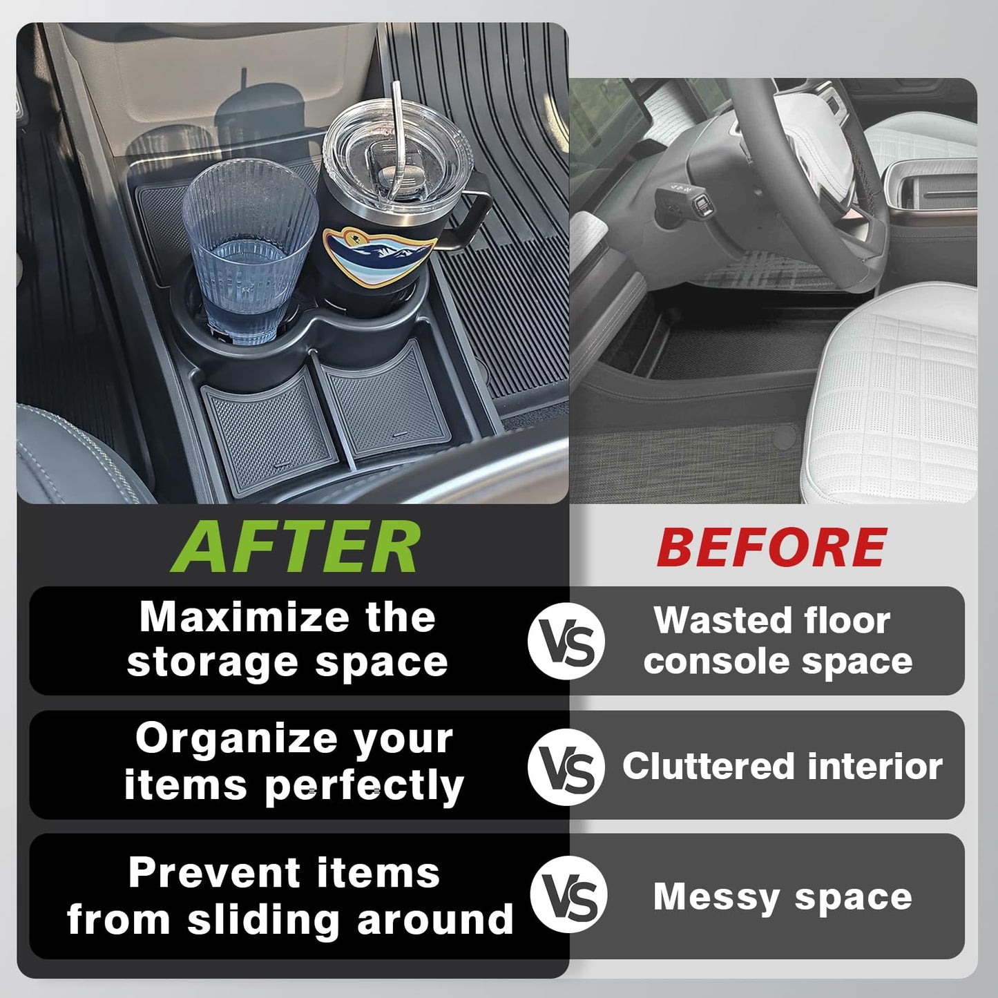 BestEvMod Gen 2 Lower Center Console Organizer Tray Compatible with Rivian R1T R1S 2026 2025 Gen 2 Fit 32oz Bottle Interior Accessories ABS Material with PVC Trim Floor Console Storage (Yellow)