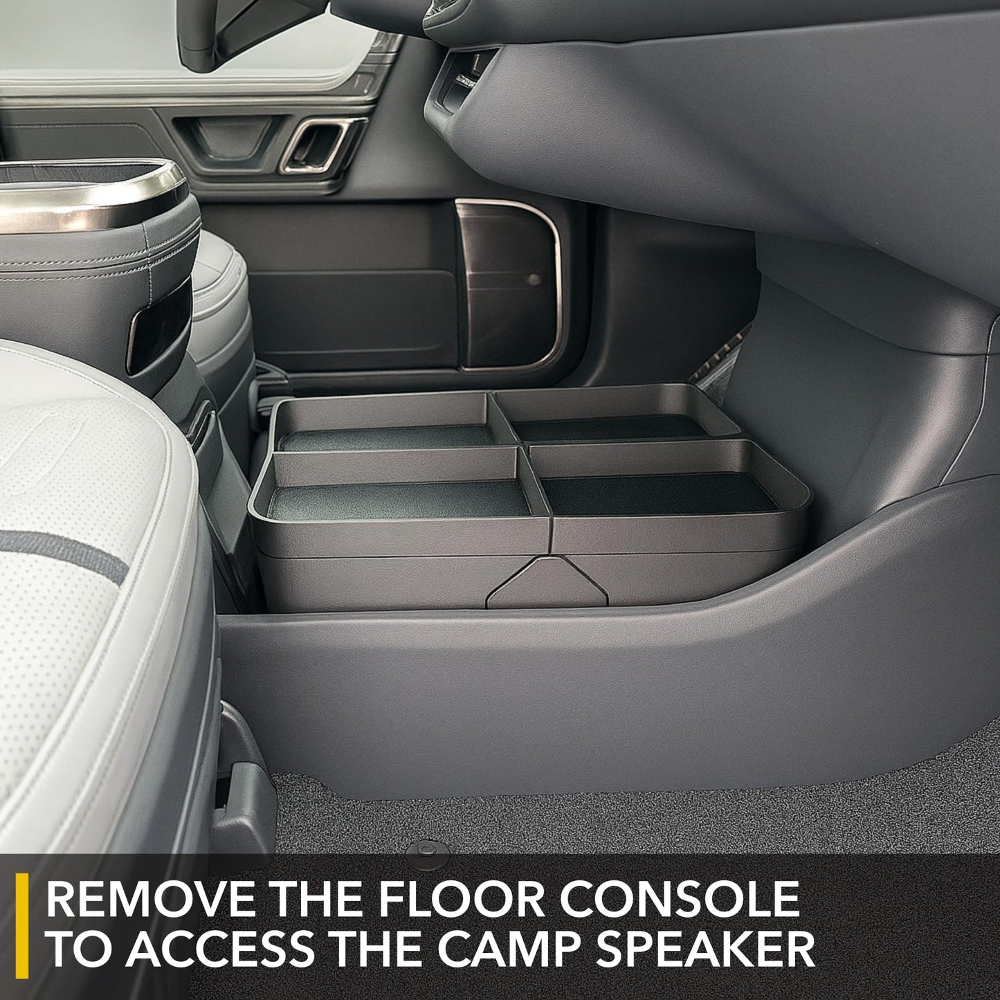 TWRAPS Floor Console Organizer for Rivian R1S & R1T 2021-2026, Lower Center Console Storage Tray Box Caddy with Premium Leather Liner Inserts, R1 Interior Accessory for Rivian