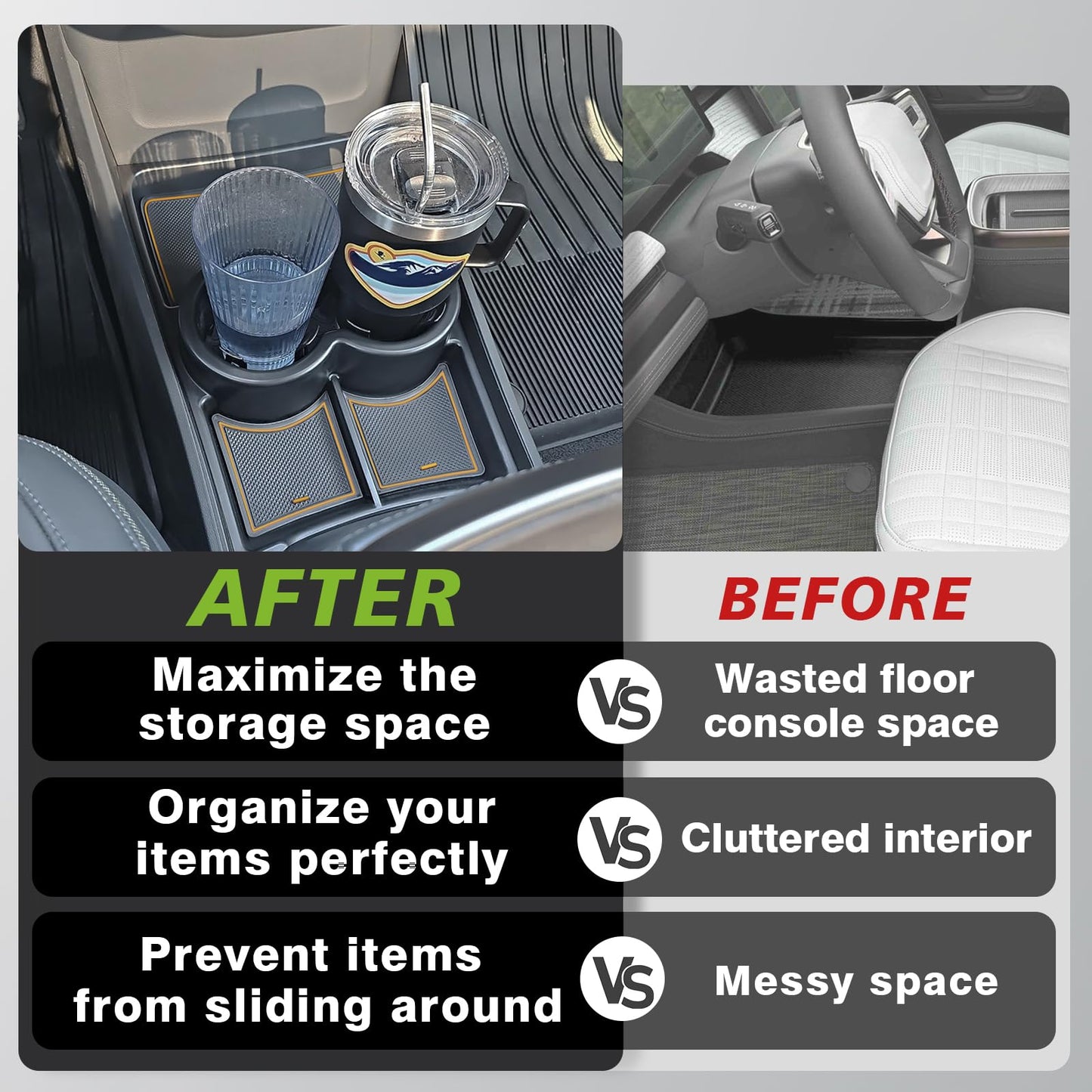 BestEvMod Gen 2 Lower Center Console Organizer Tray Compatible with Rivian R1T R1S 2026 2025 Gen 2 Fit 32oz Bottle Interior Accessories ABS Material with PVC Trim Floor Console Storage (Yellow)