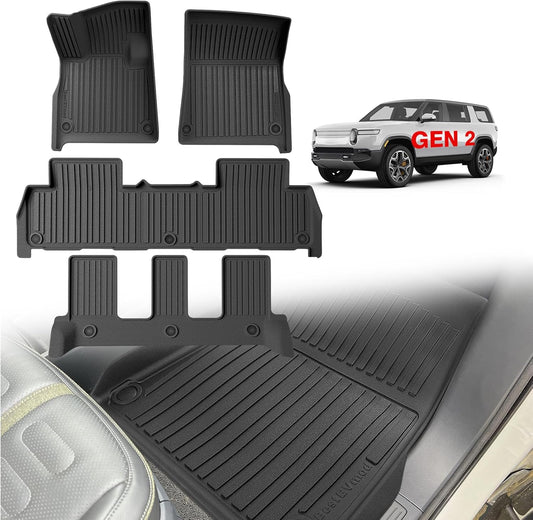 BestEvMod All Weather Floor Mats Compatible with Rivian R1S 2025 2026 Anti-Slip 3D Pattern TPE Heavy Duty Rubber Waterproof Non-Slip Floor Liner 1st & 2nd & 3rd Rows Set Gen 2 Accessories (2025+ R1S)
