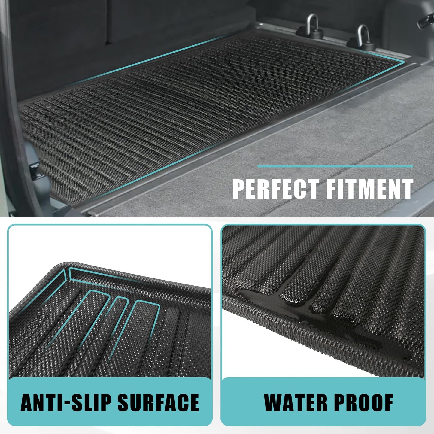 BestEvMod Compatible with Rivian R1S All Weather Cargo Liners Frunk Mat&Floor Liners&Trunk Mat Set Anti-Slip 3D Pattern TPE Waterproof Non-Slip 2022-2024 Accessories (R1S-Frunk+Floor+Trunk)