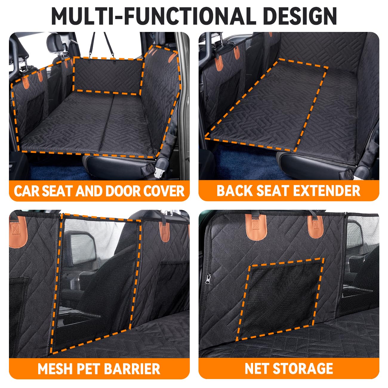 YJGF Back Seat Extender,Dog Seat Cover for Back Seat,Hard Bottom Car Seat Cover for Dogs,Dog Hammock for Car,Back Seat Pet Cover for Dogs(Black)