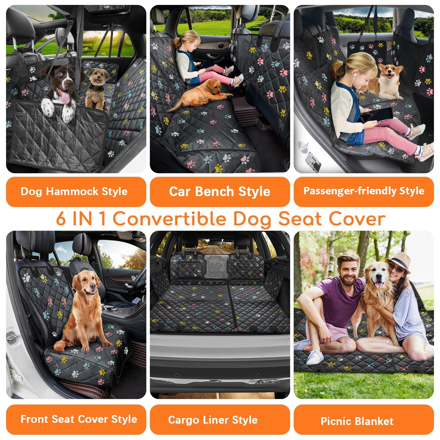 URPOWER Dog Car Seat Cover for Pets 100% Waterproof Seat Cover Hammock 600D Heavy Duty Scratch Proof Nonslip Durable Soft Back Seat Covers for Cars Trucks and SUVs
