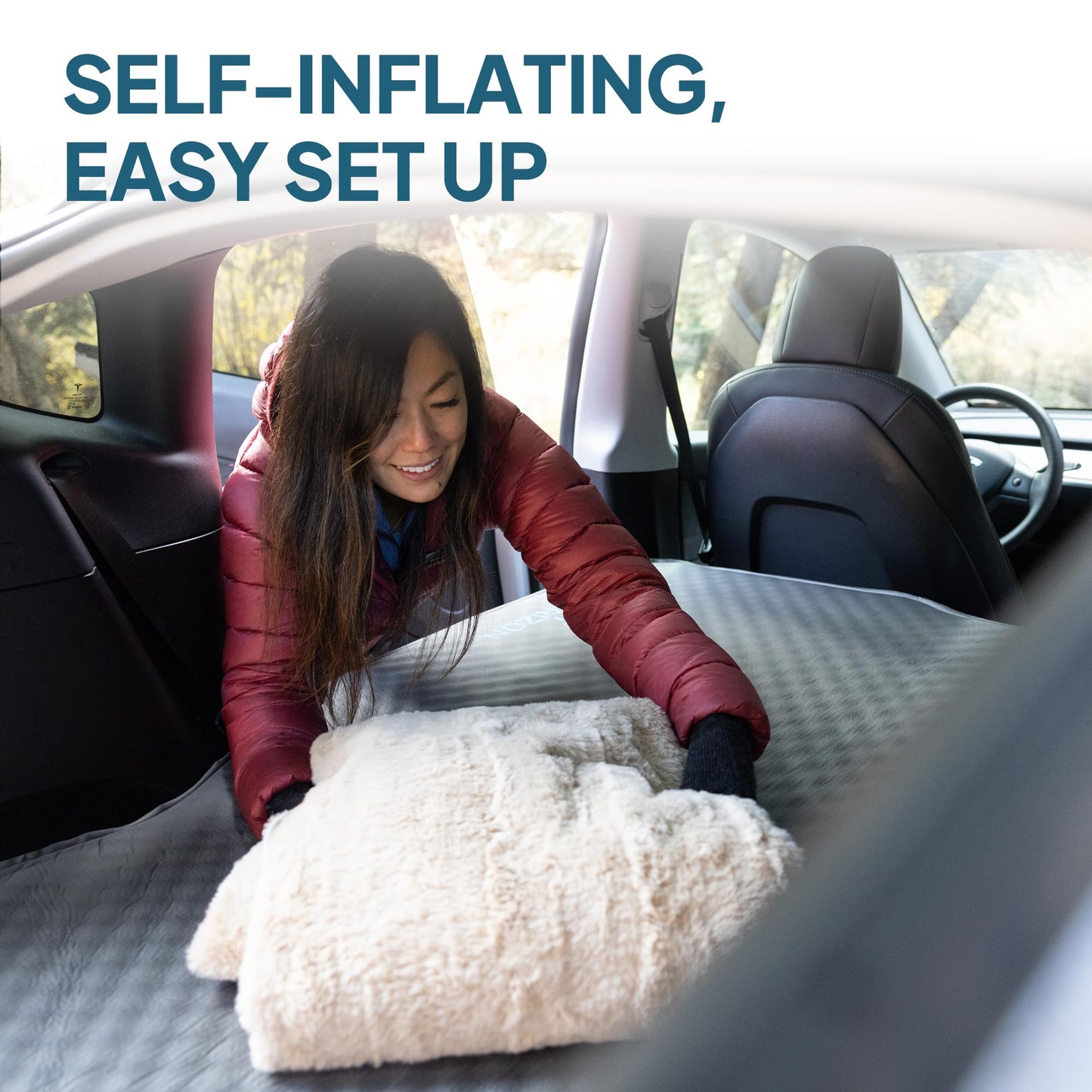 LOSTHORIZON Camping Air Mattress with Foam for Rivian R1S, Self Inflating Sleeping Pad with Air Pump, 4.5" Thick, R-Value 13