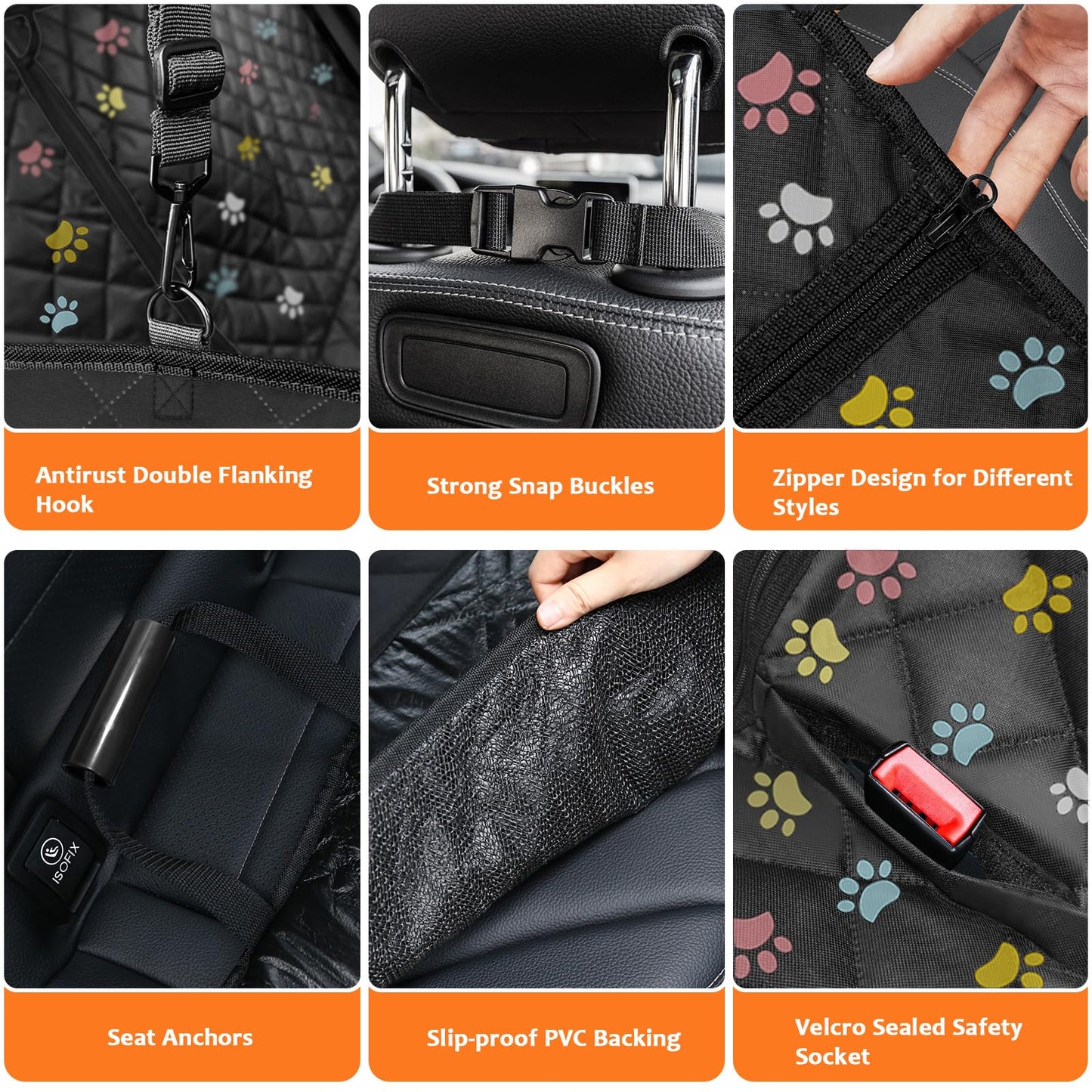 URPOWER Dog Car Seat Cover for Pets 100% Waterproof Seat Cover Hammock 600D Heavy Duty Scratch Proof Nonslip Durable Soft Back Seat Covers for Cars Trucks and SUVs