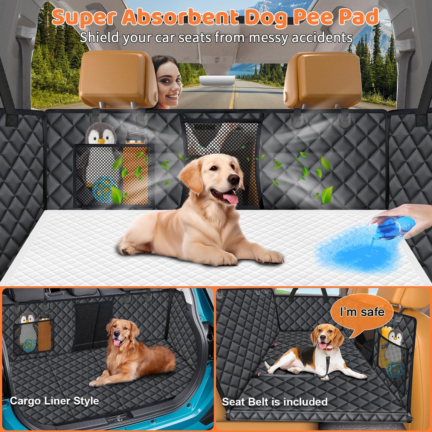 URPOWER Dog Car Seat Cover for Pets 100% Waterproof Seat Cover Hammock 600D Heavy Duty Scratch Proof Nonslip Durable Soft Back Seat Covers for Cars Trucks and SUVs