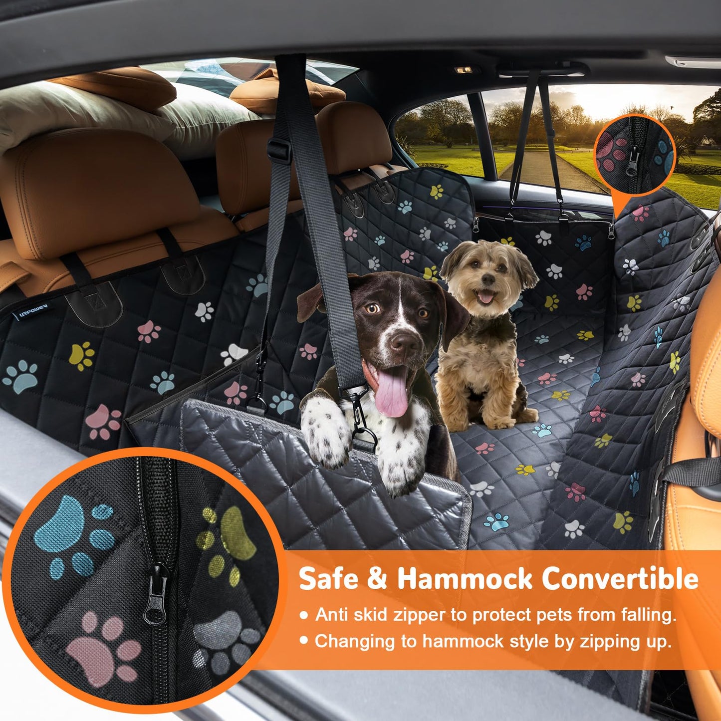 URPOWER Dog Car Seat Cover for Pets 100% Waterproof Seat Cover Hammock 600D Heavy Duty Scratch Proof Nonslip Durable Soft Back Seat Covers for Cars Trucks and SUVs