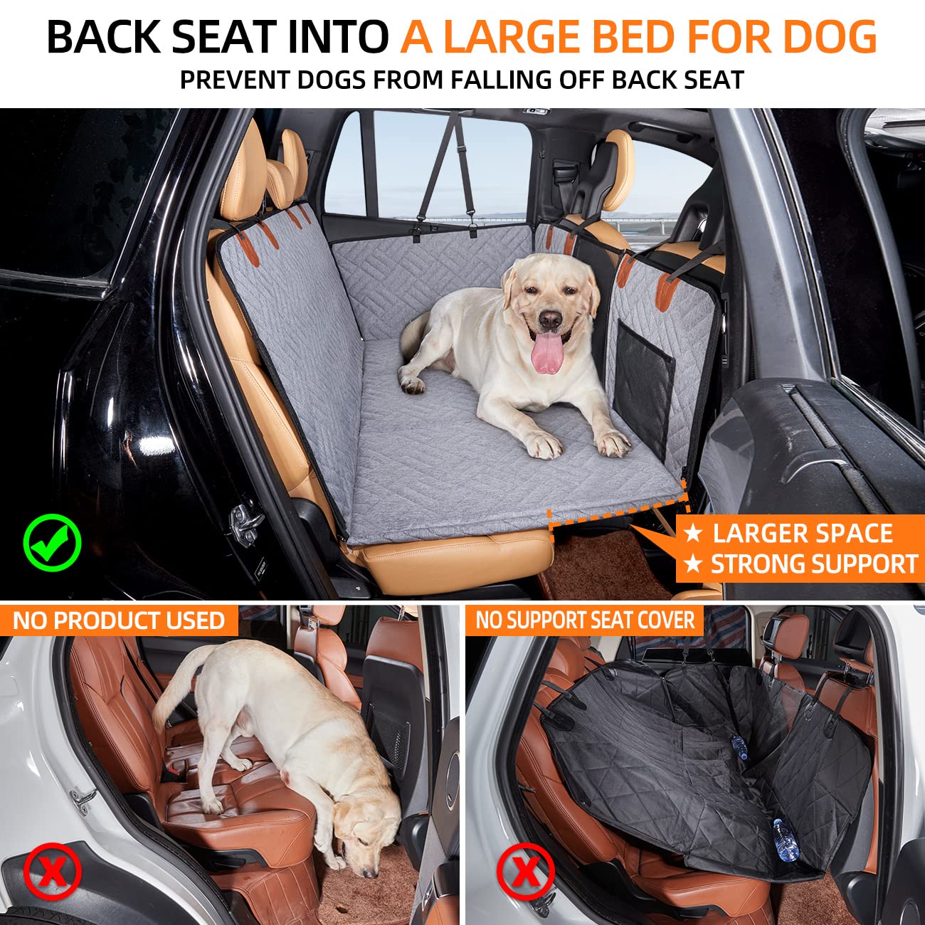 YJGF Back Seat Extender,Dog Seat Cover for Back Seat,Hard Bottom Car Seat Cover for Dogs,Dog Hammock for Car,Back Seat Pet Cover for Dogs(Black)