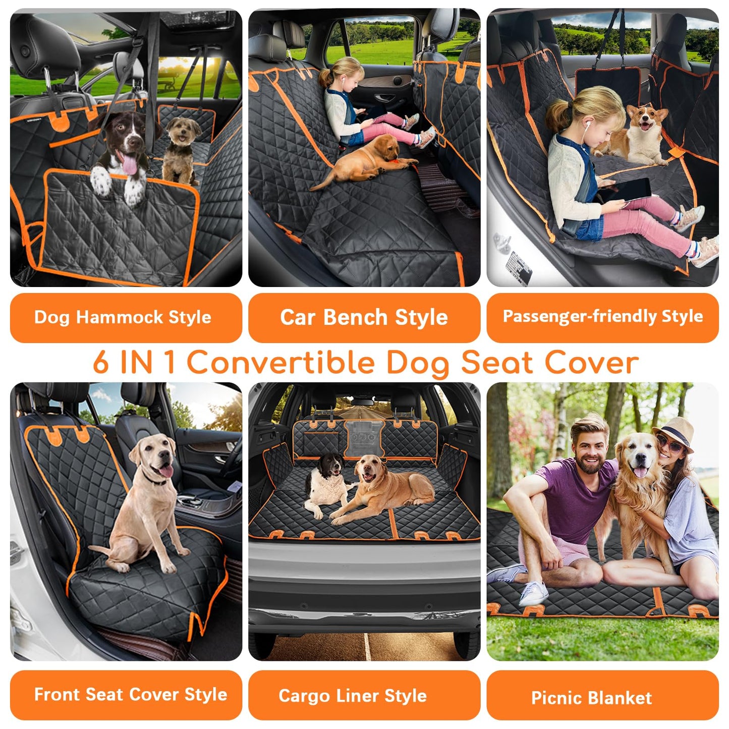 URPOWER Dog Car Seat Cover for Pets 100% Waterproof Seat Cover Hammock 600D Heavy Duty Scratch Proof Nonslip Durable Soft Back Seat Covers for Cars Trucks and SUVs