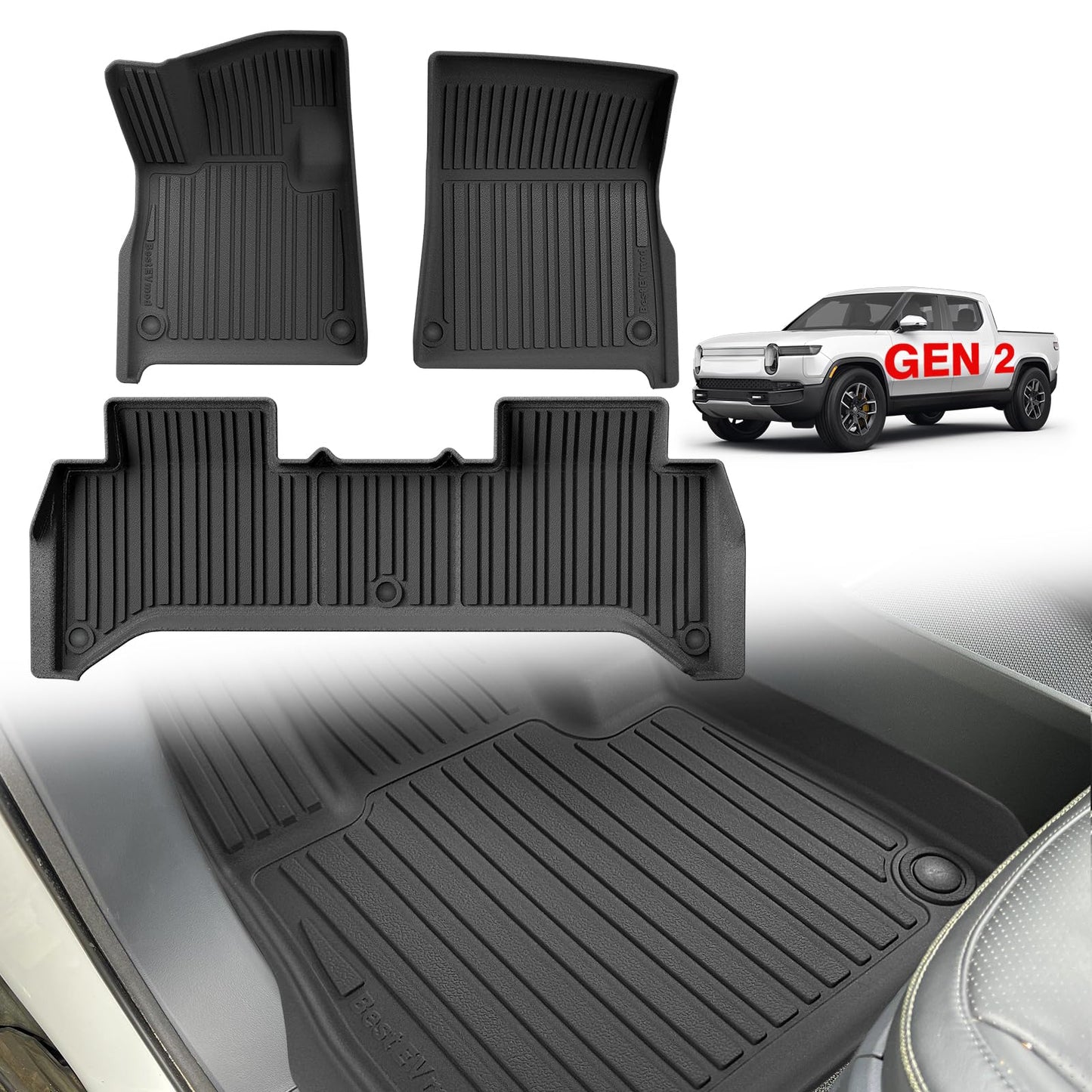 BestEvMod for Rivian R1S All Weather Trunk Mat Protection Accessories, 3D Cargo Liner TPE Material Compatible with Rivian R1S 2022-2025 2026 Interior Accessories